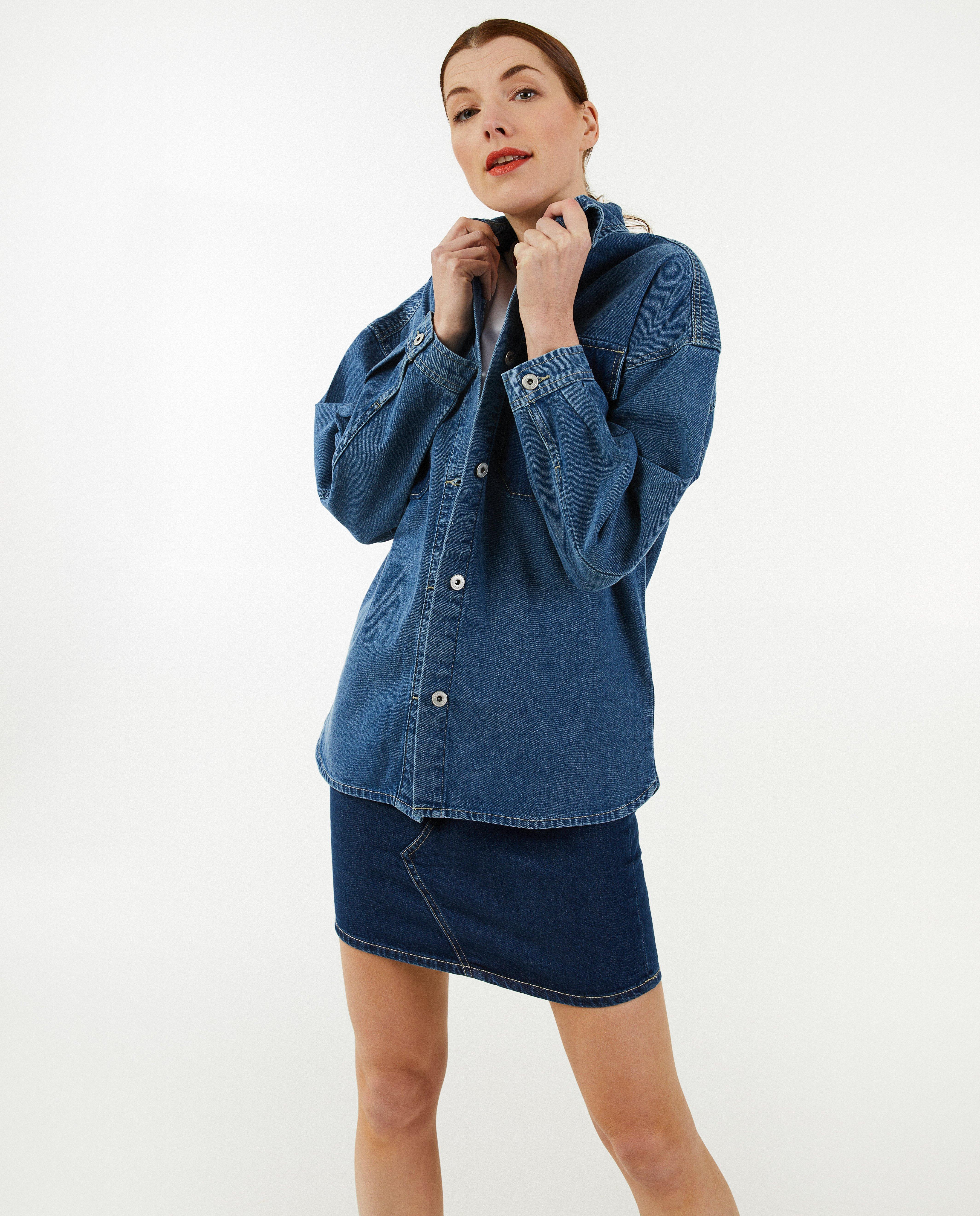 Jupe bleu foncé avec surpiqûres décoratives - null - Sora
