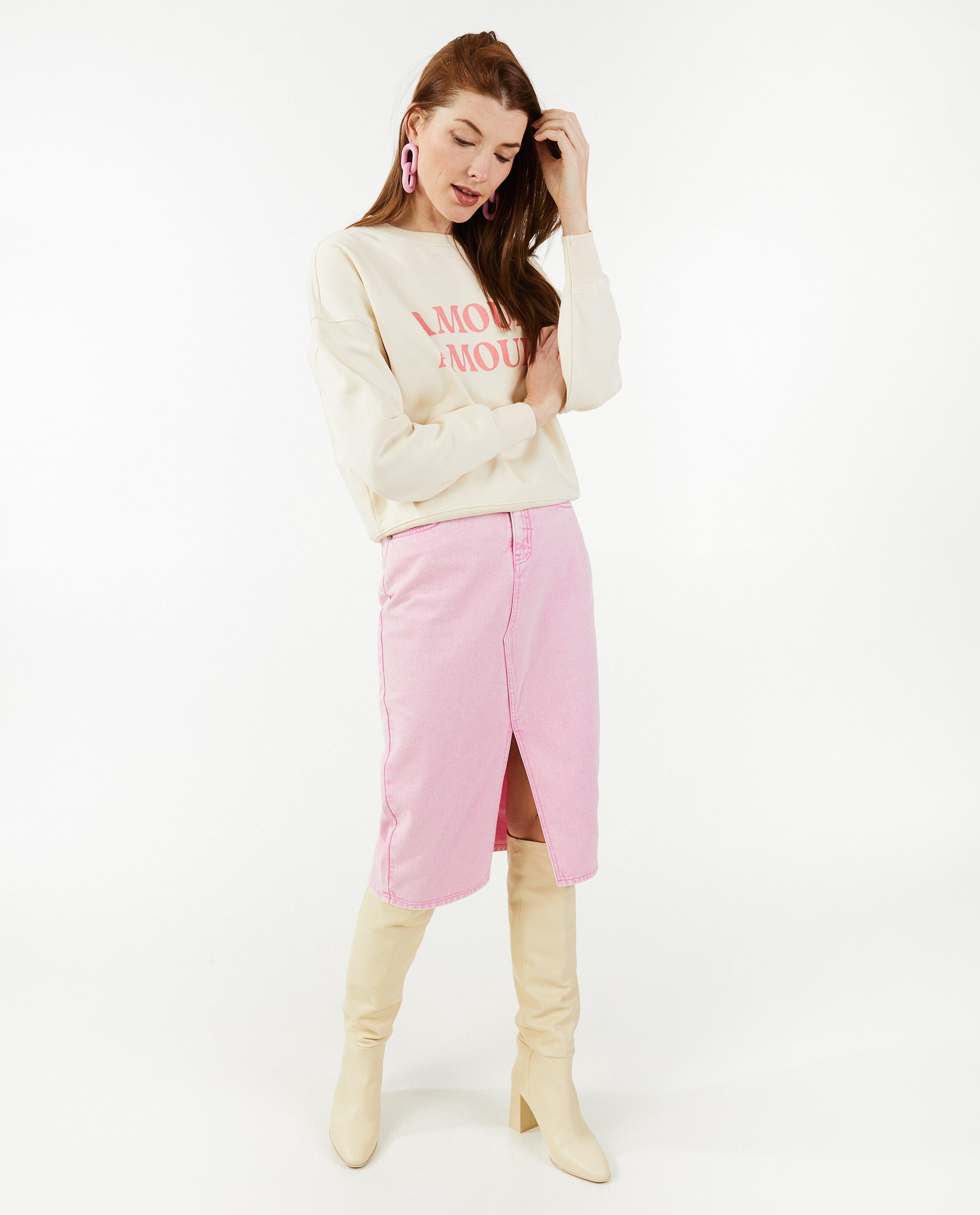Roze jeansrok met split - null - Sora