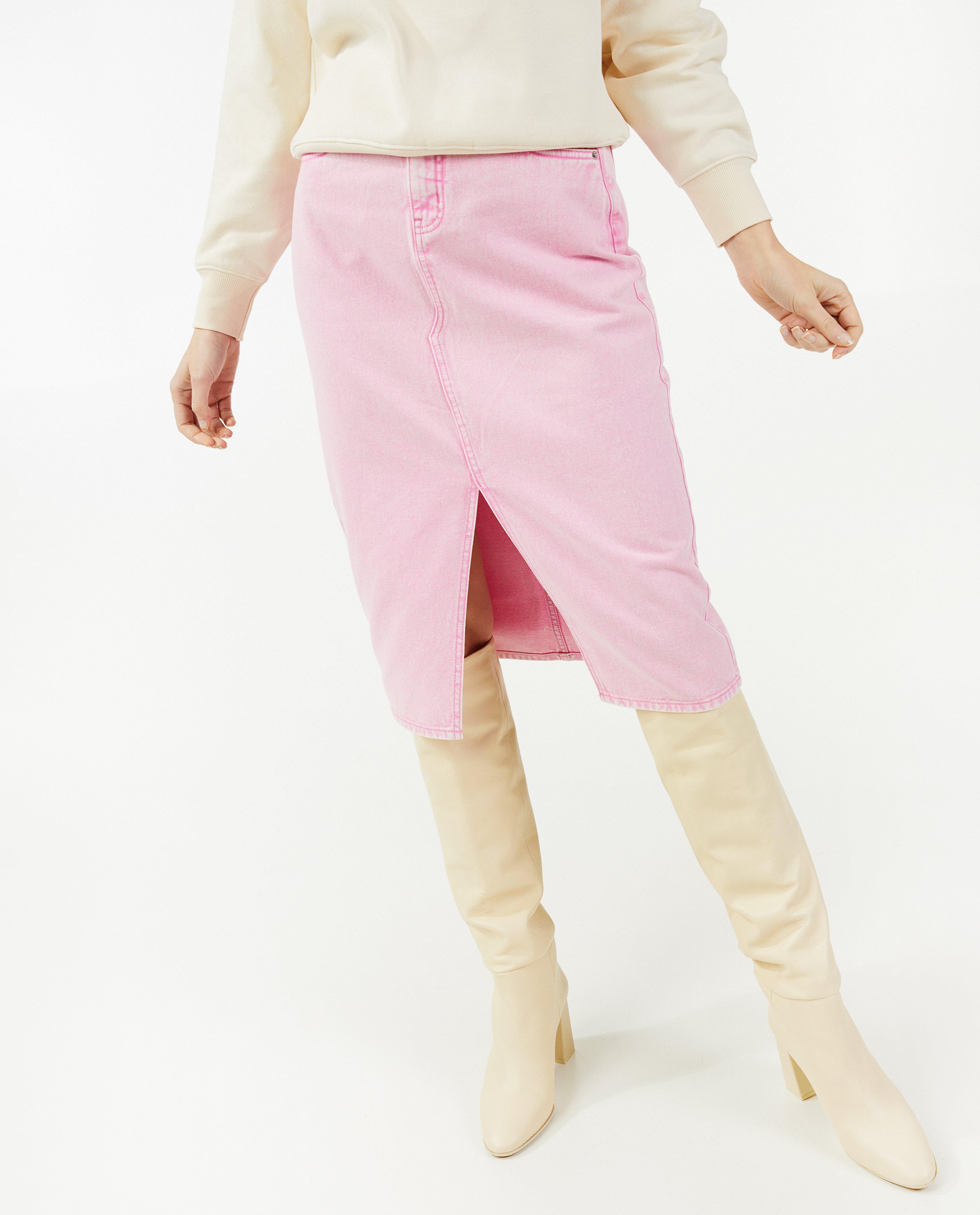 Rokken - Roze jeansrok met split