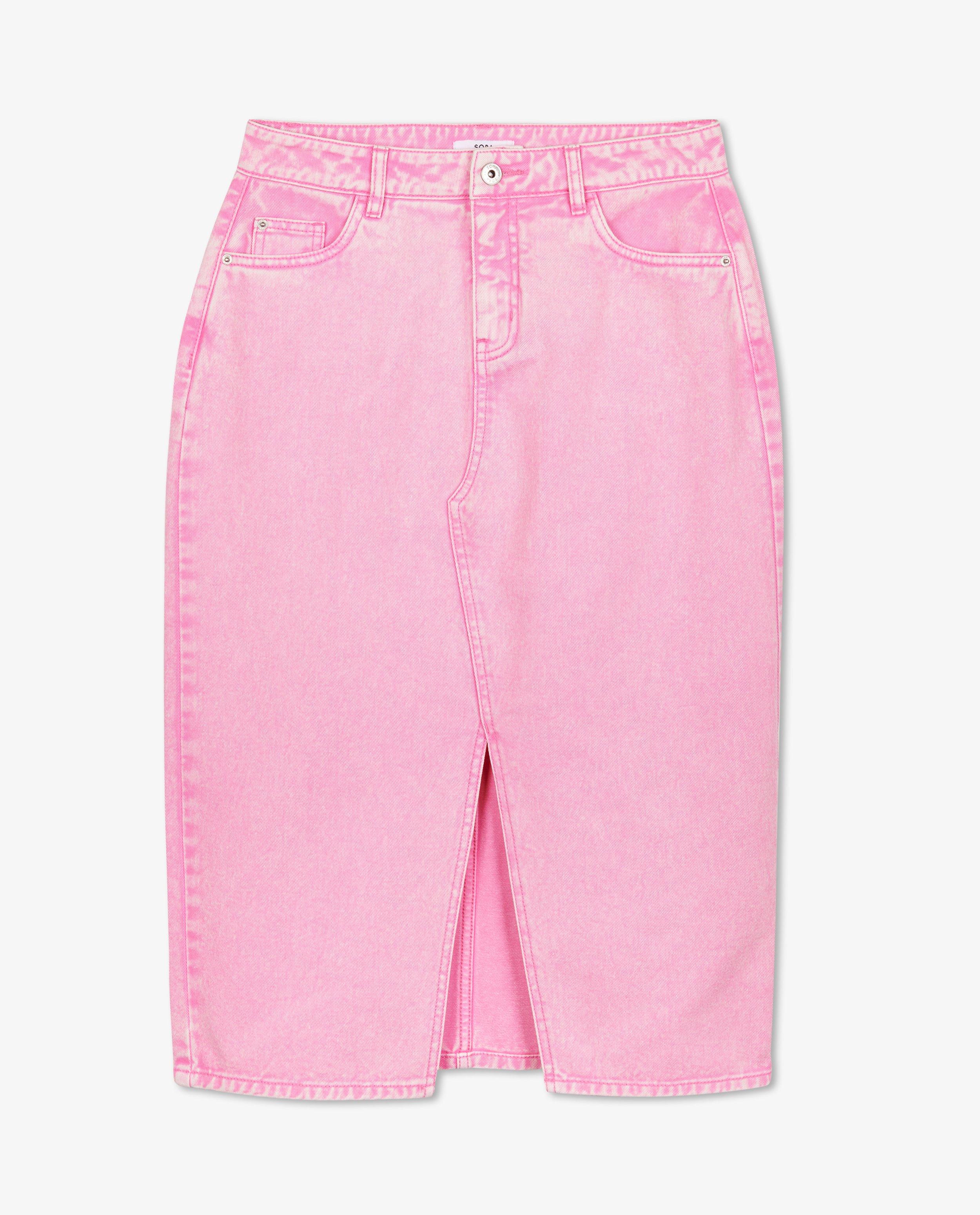 Rokken - Roze jeansrok met split