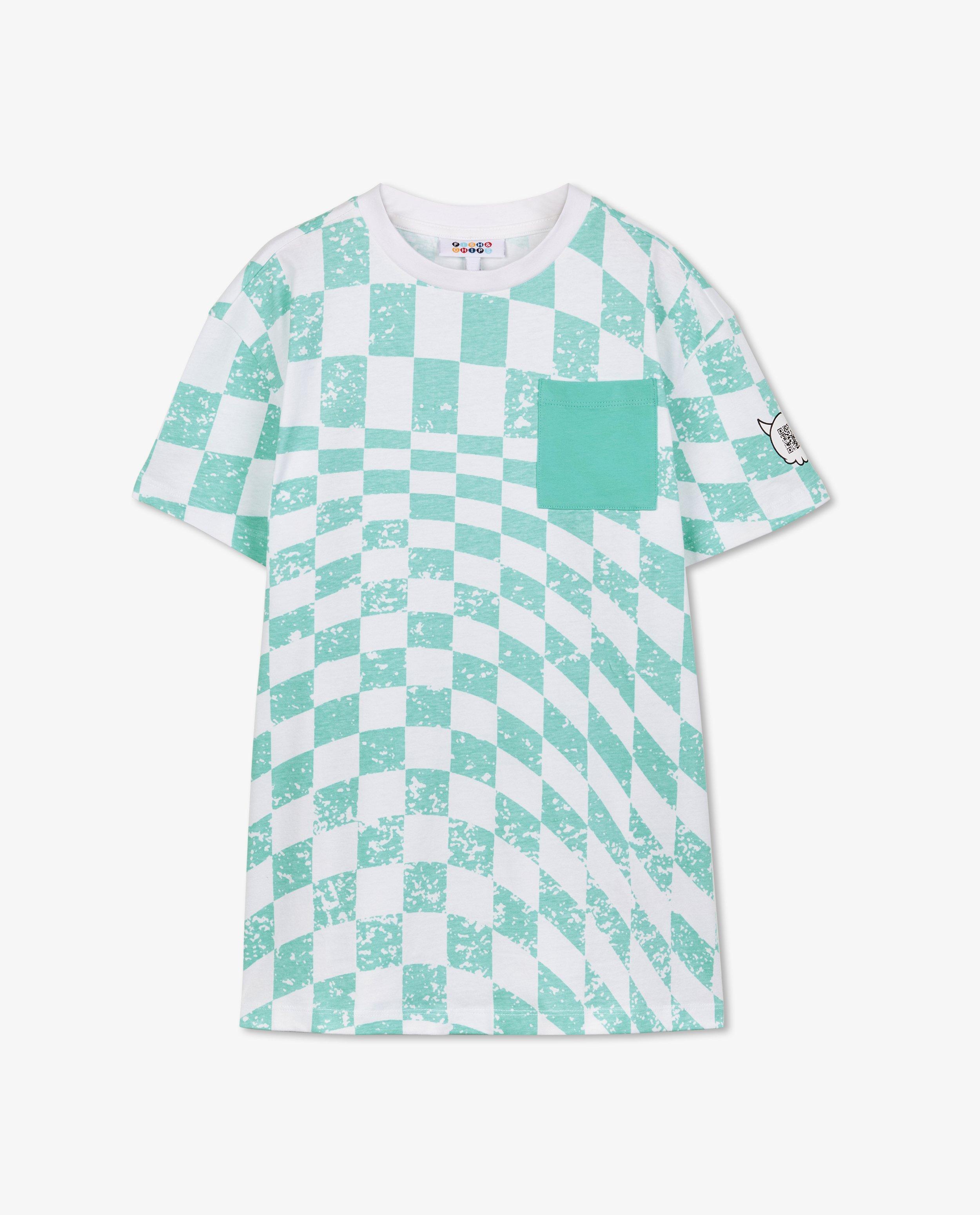 T-shirt blanc à carreaux, kickflip - null - Trick-it