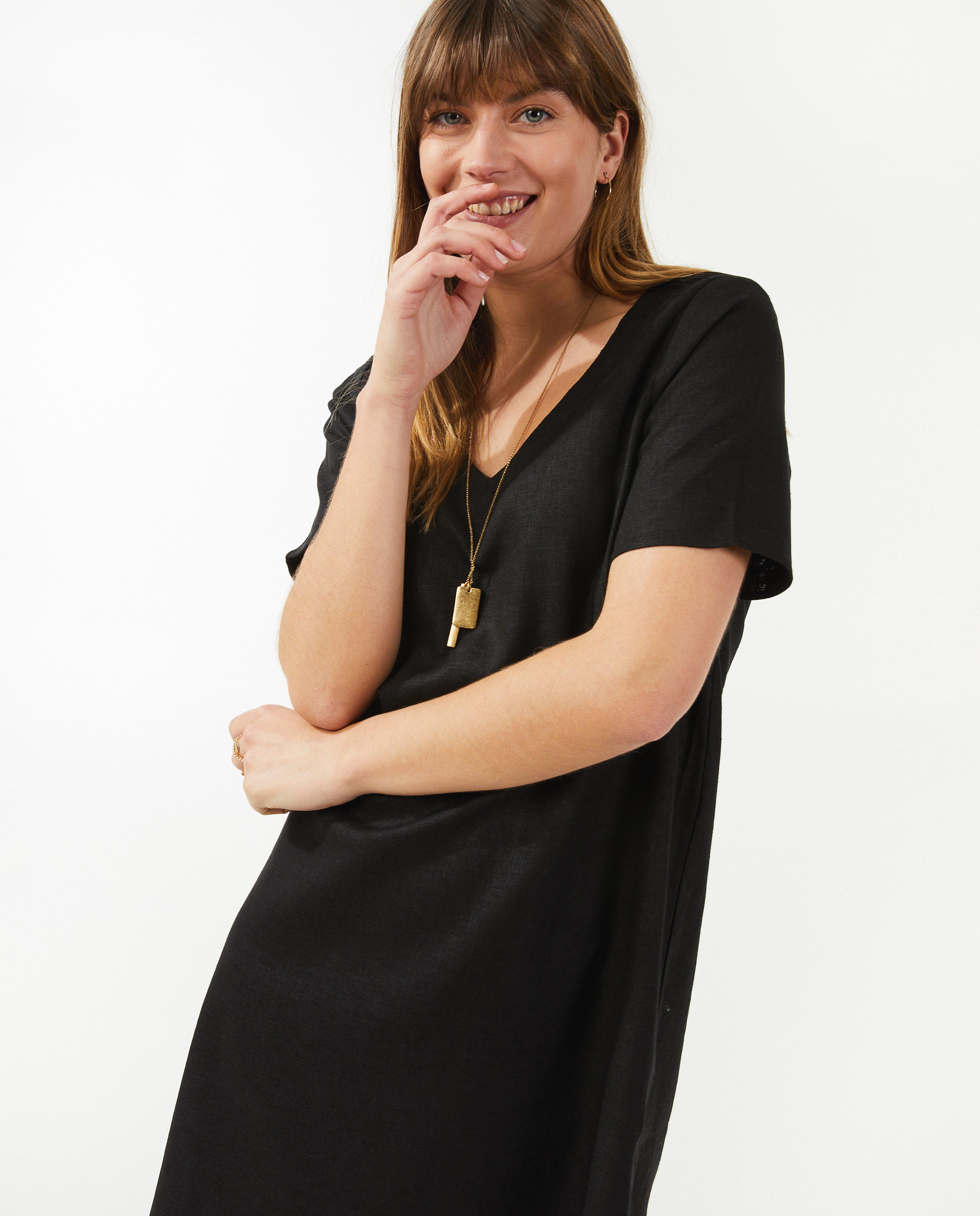 Jurk met v-hals - Product Detail - zwart - afbeelding nummer 1