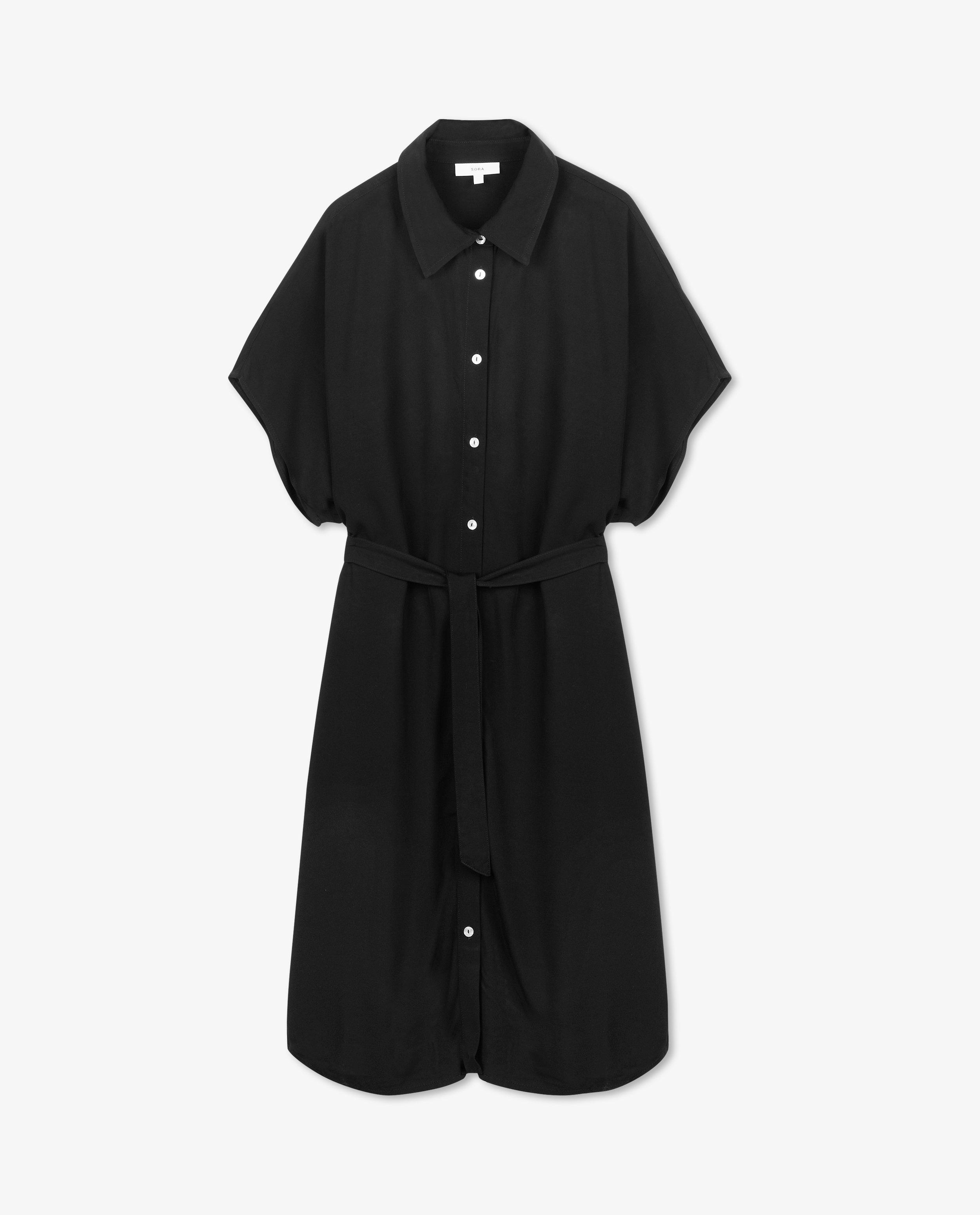 Robes - Robe noire, ceinture à nouer