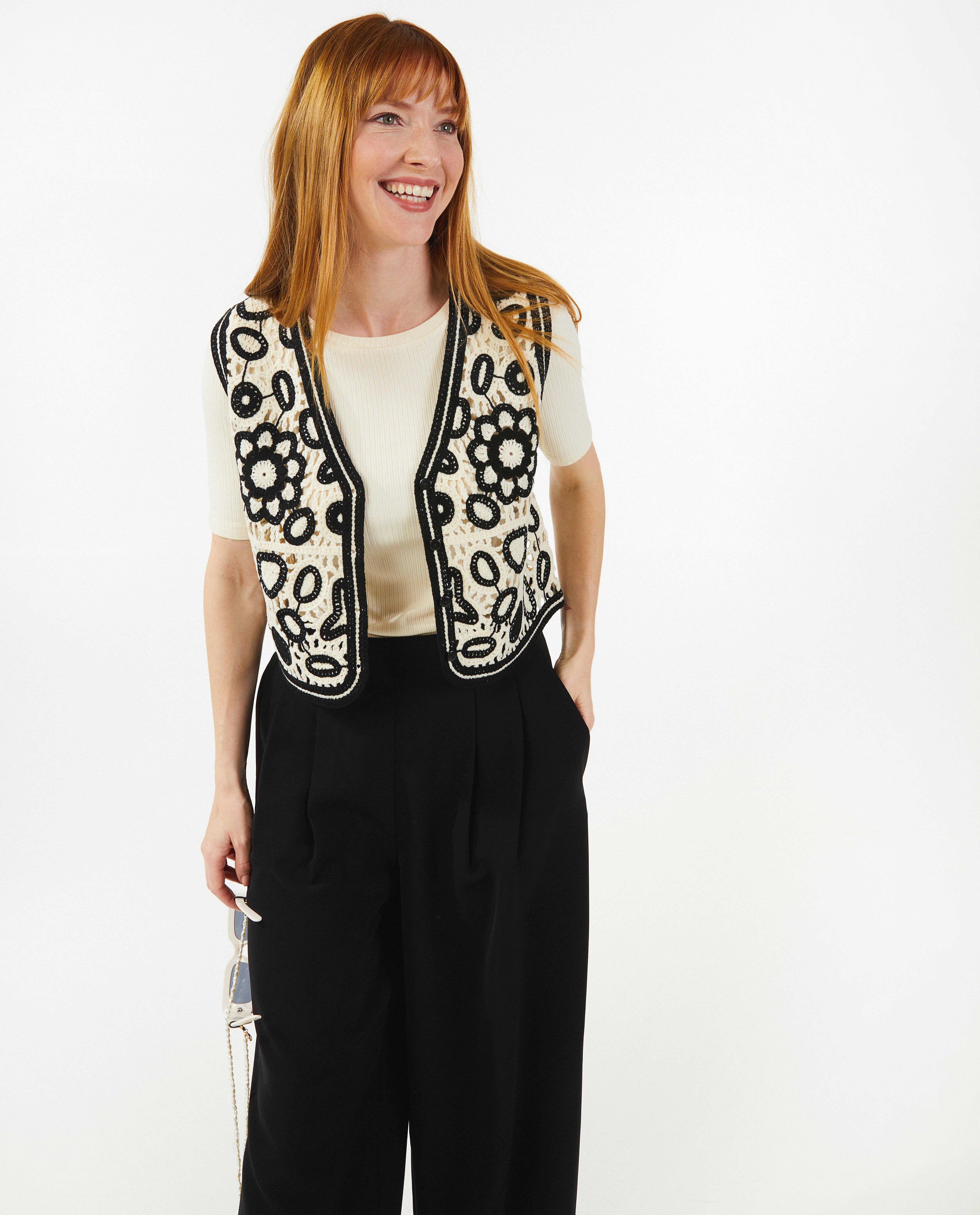 Cardigan tricoté à partie ajourée - null - Sora