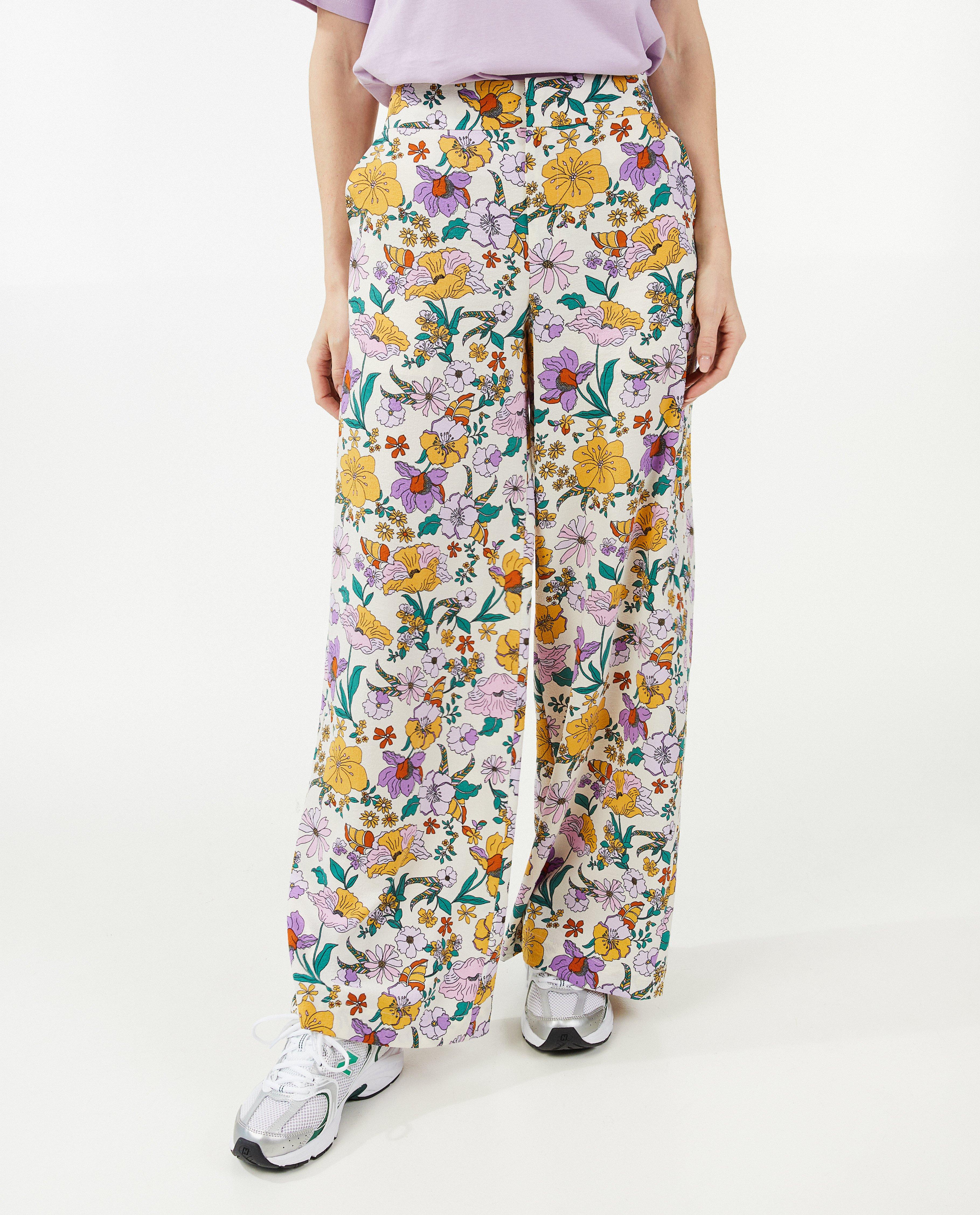 Broeken - Broek met bloemenprint, wide leg fit