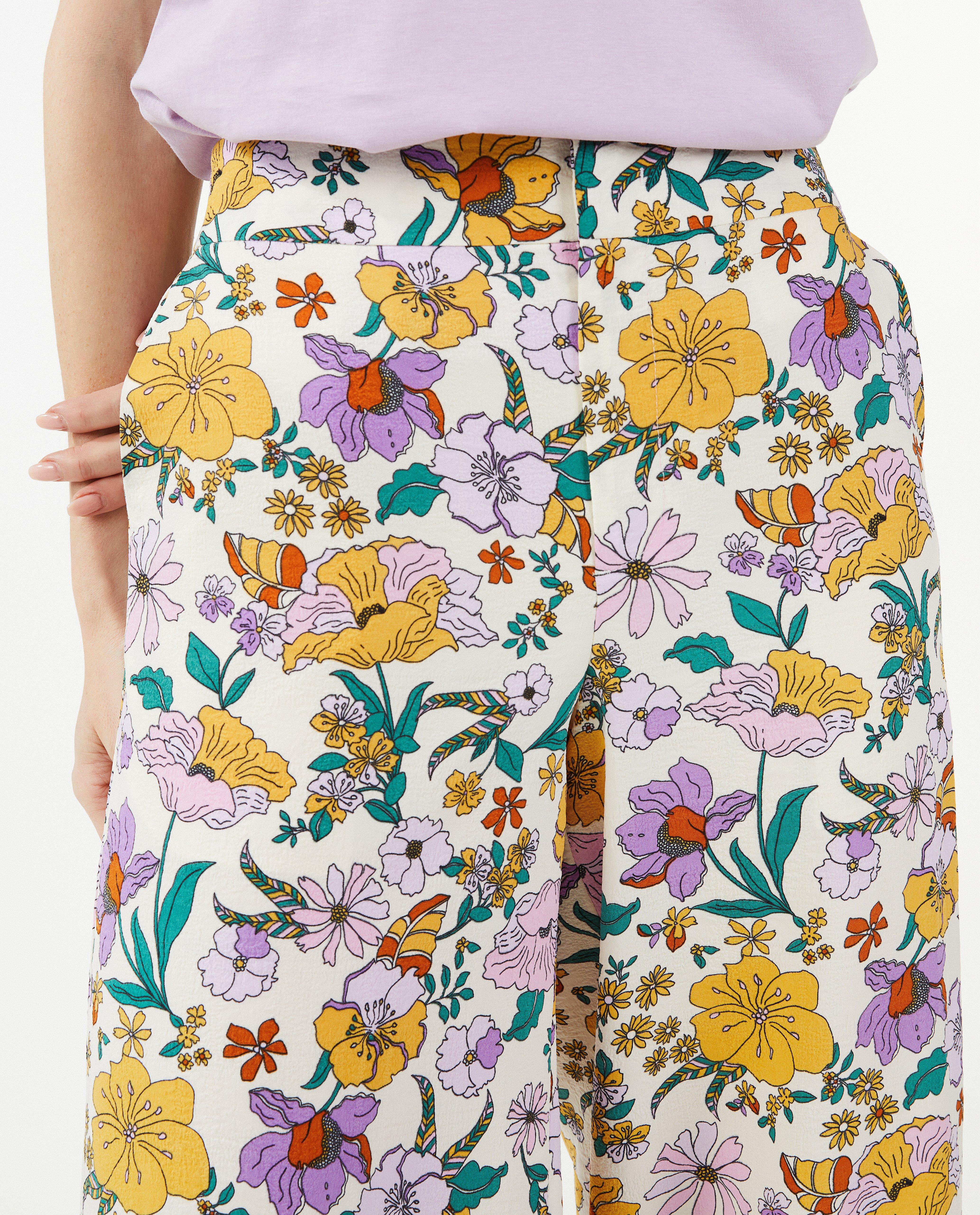Broeken - Broek met bloemenprint, wide leg fit