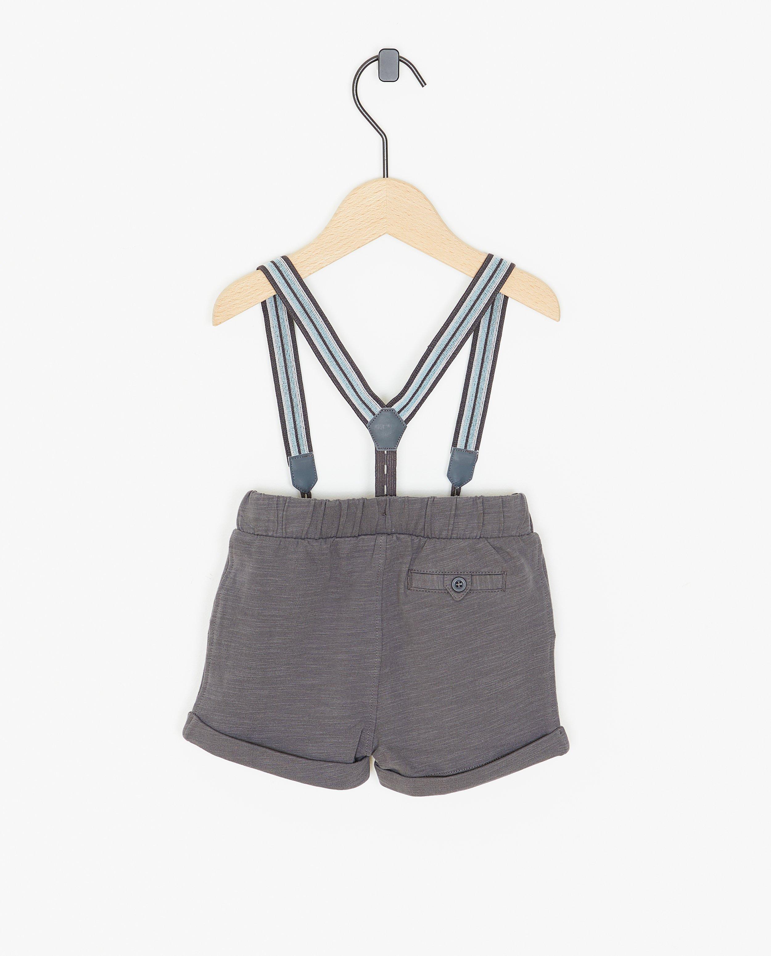 Shorten - Donkergrijze short met bretellen