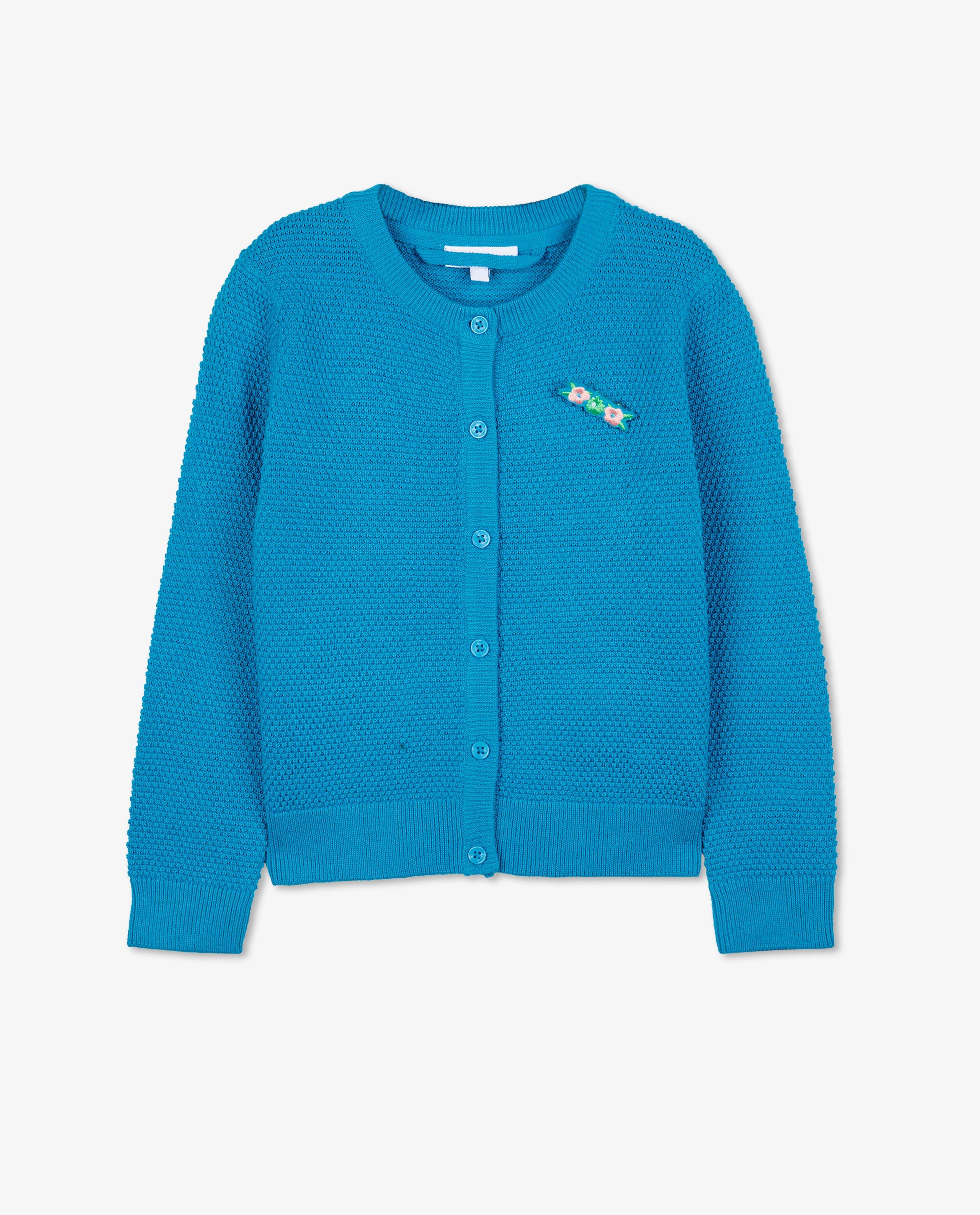 Cardigans - Cardigan bleu avec une petite broche