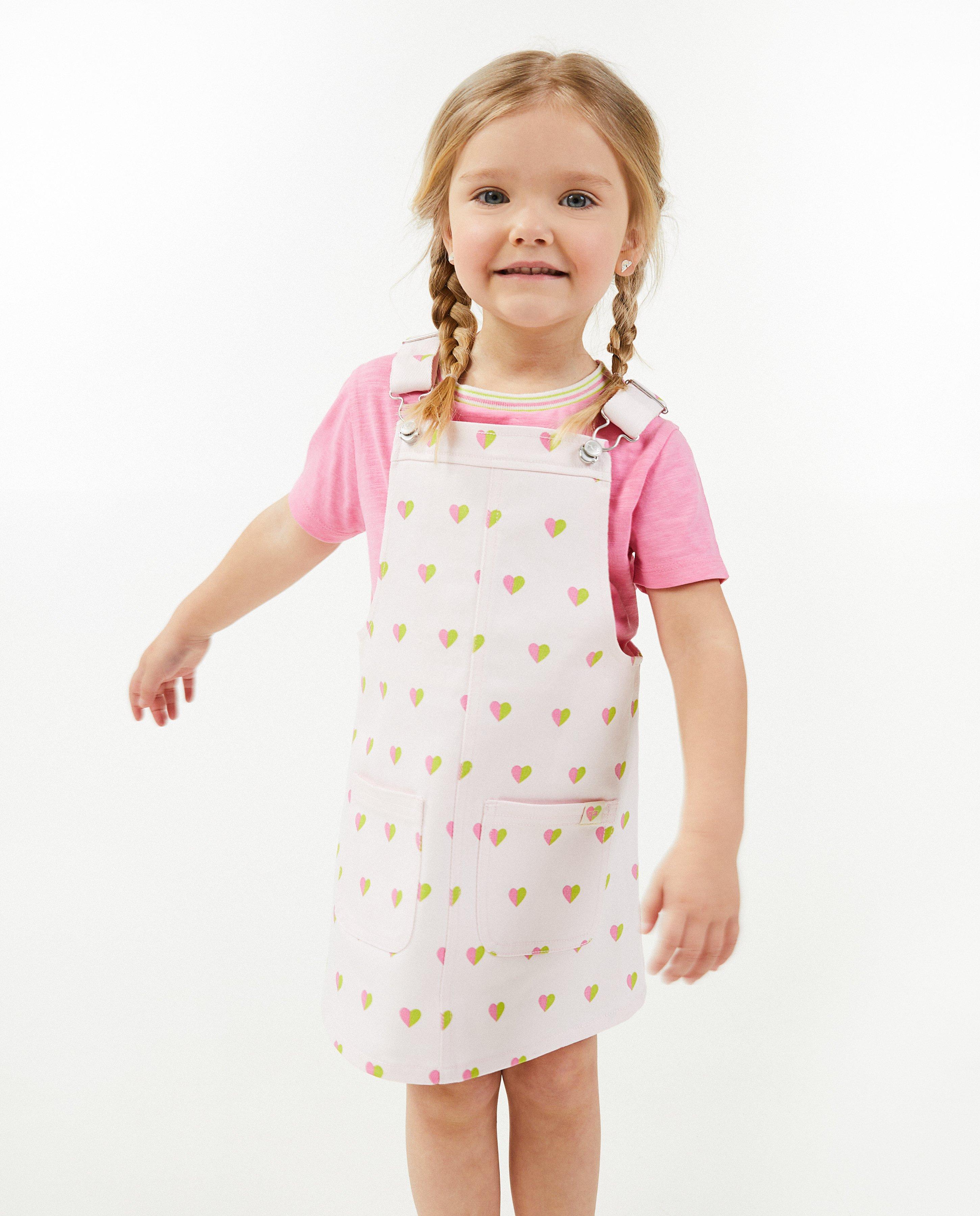 Kleedjes - Roze salopettejurk met print
