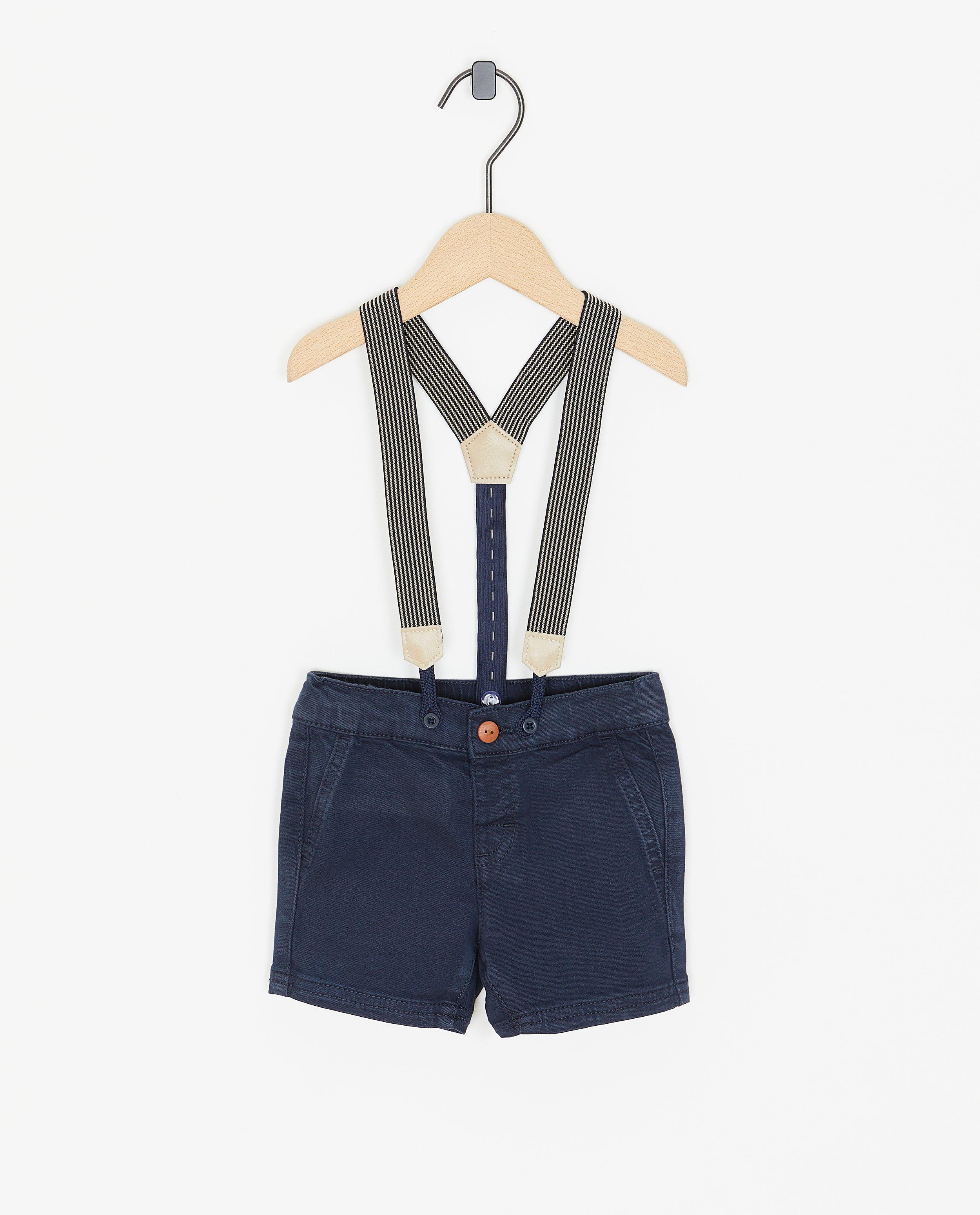 Shorten - Donkerblauwe short met bretellen