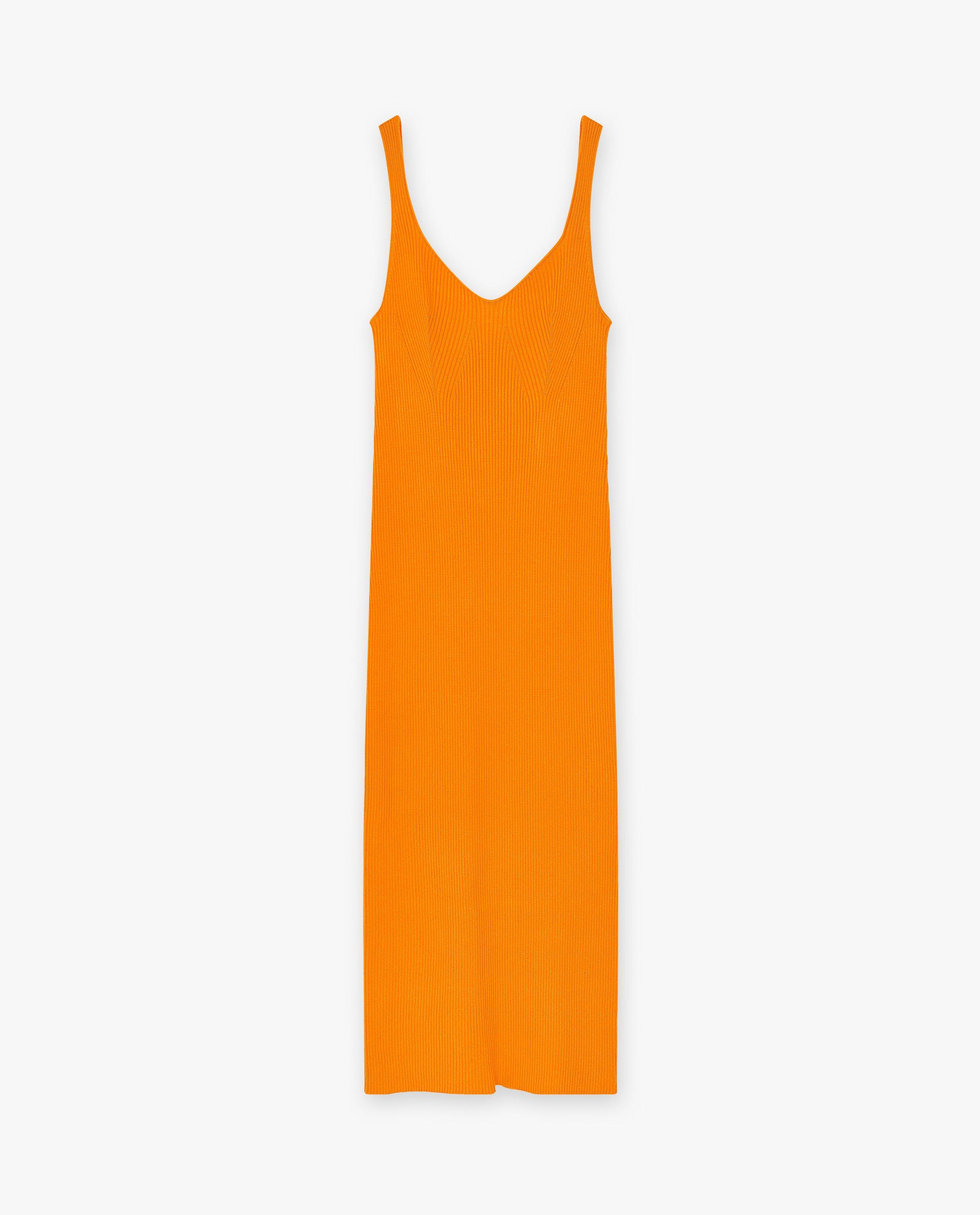 Kleedjes - Oranje maxi-jurk met rib