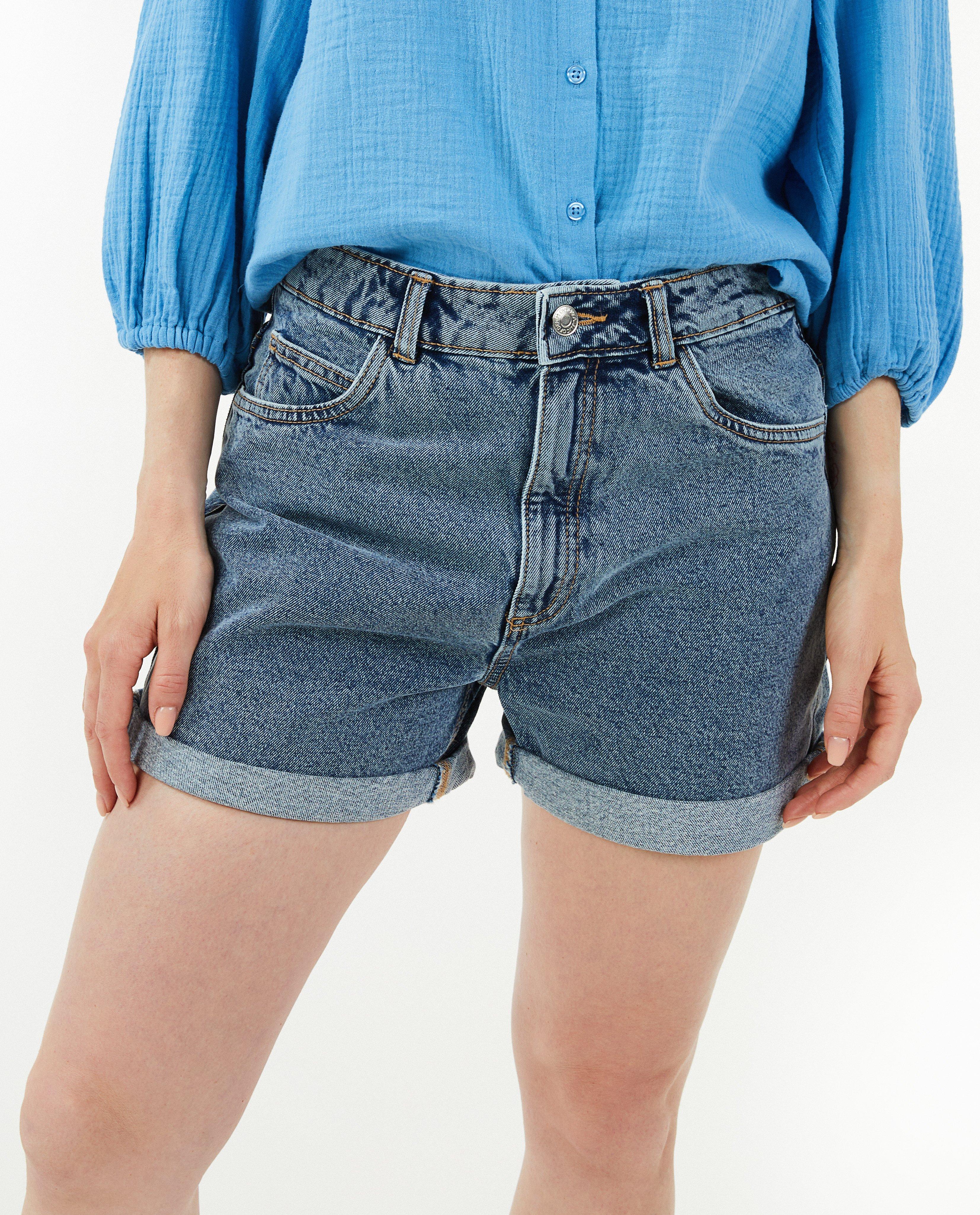 Shorten - Blauwe jeansshort, mom fit