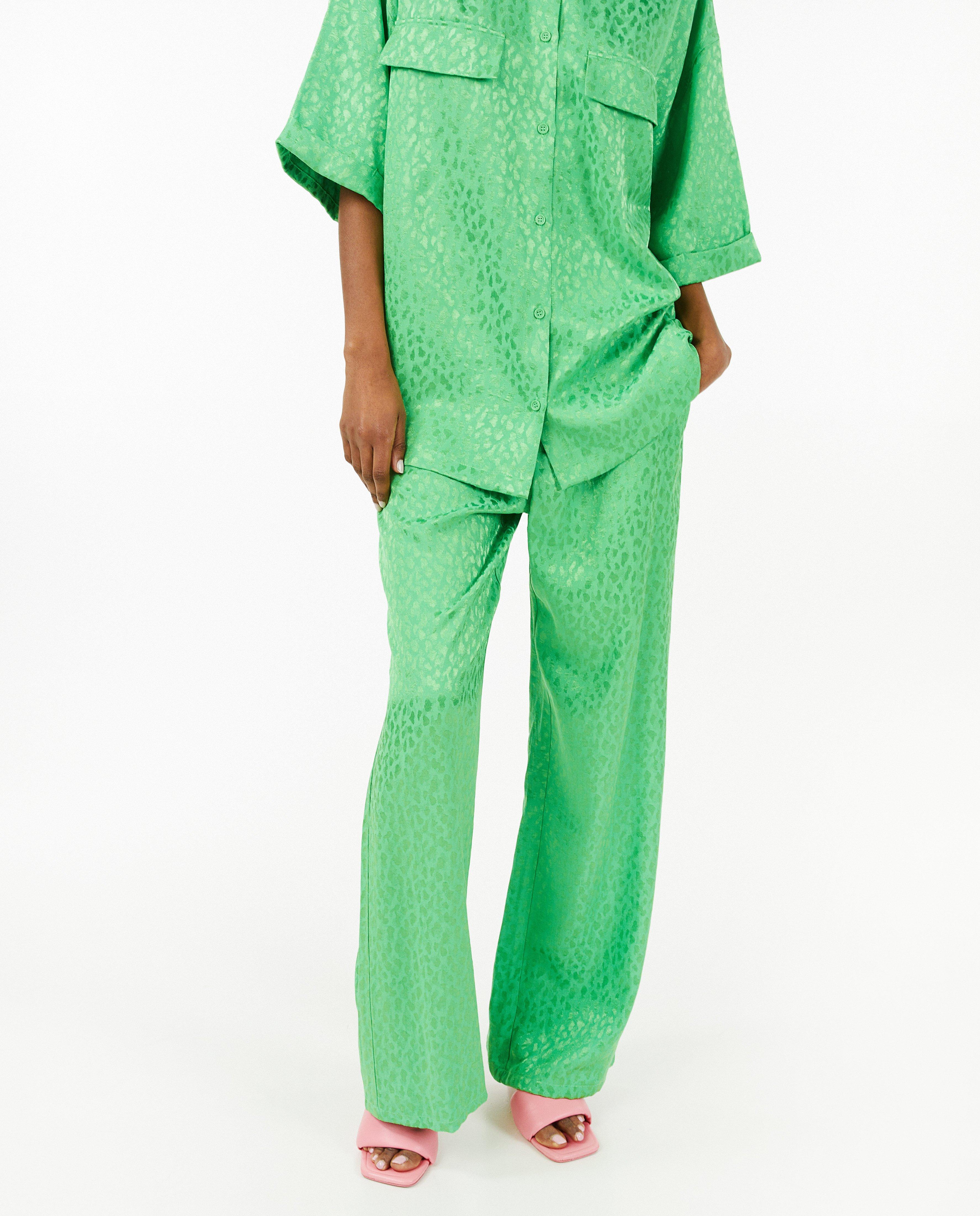 Broeken - Groene broek, wide leg fit