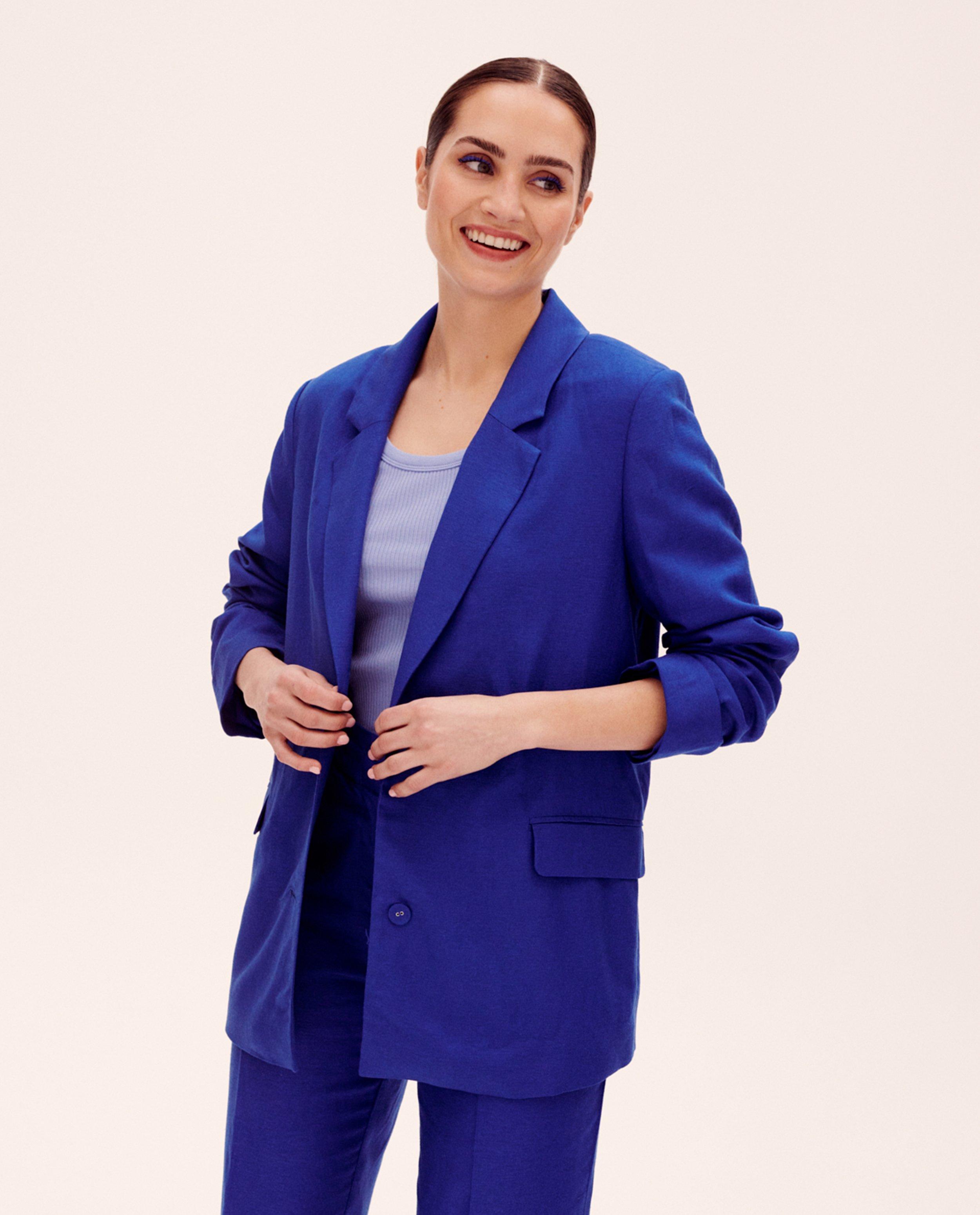 Blazers - Blauwe blazer van linnenmix
