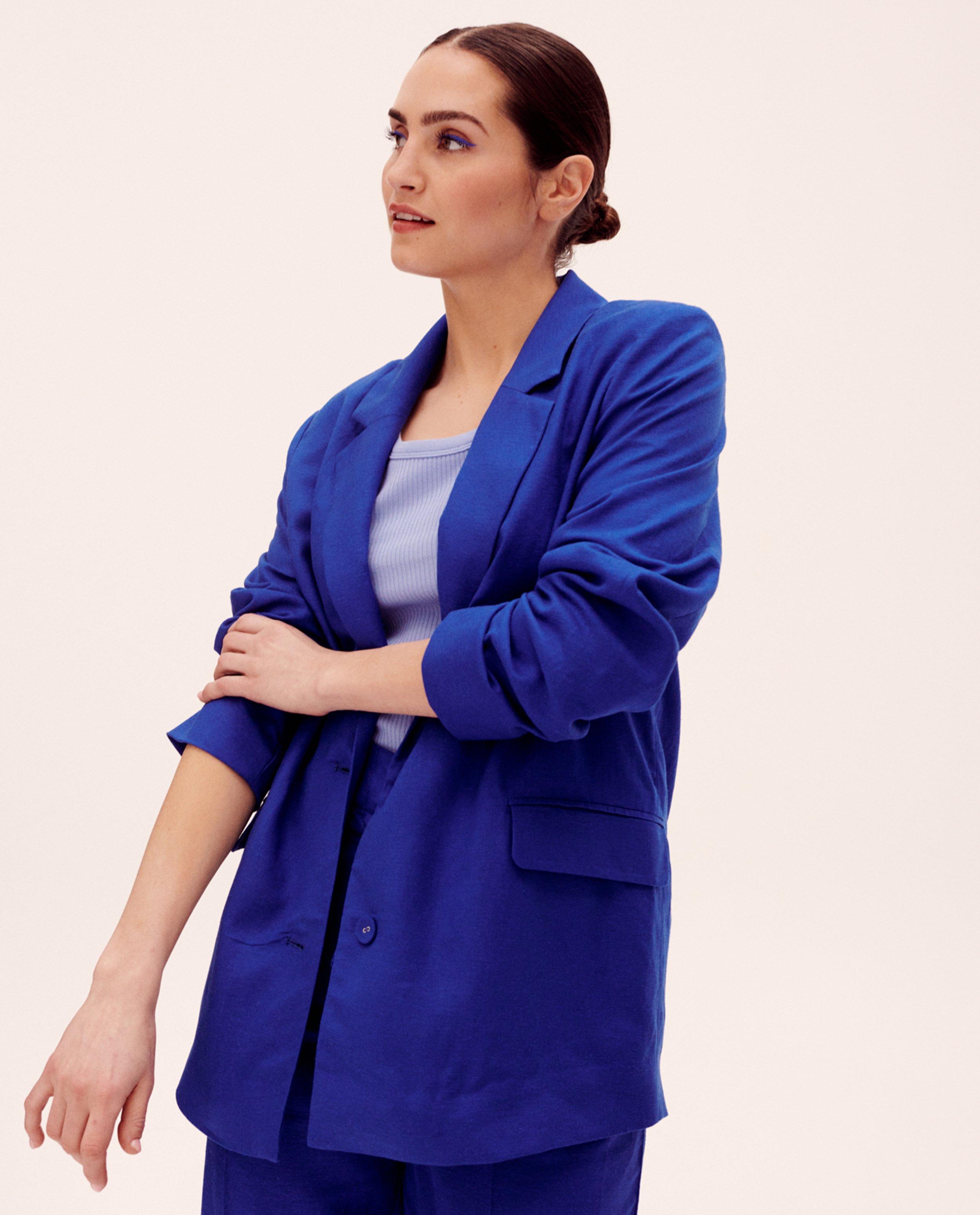Blazers - Blauwe blazer van linnenmix