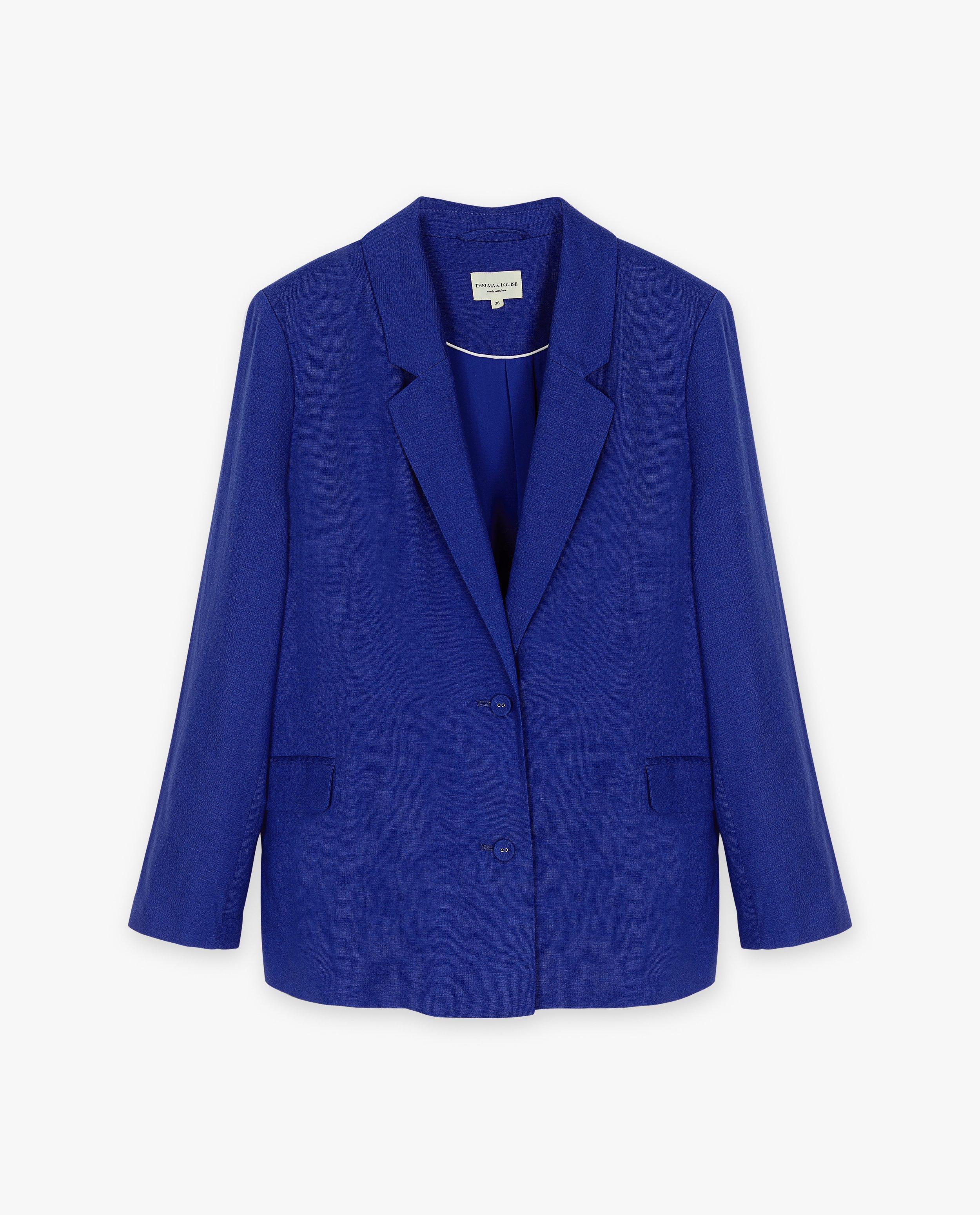 Blazers - Blauwe blazer van linnenmix