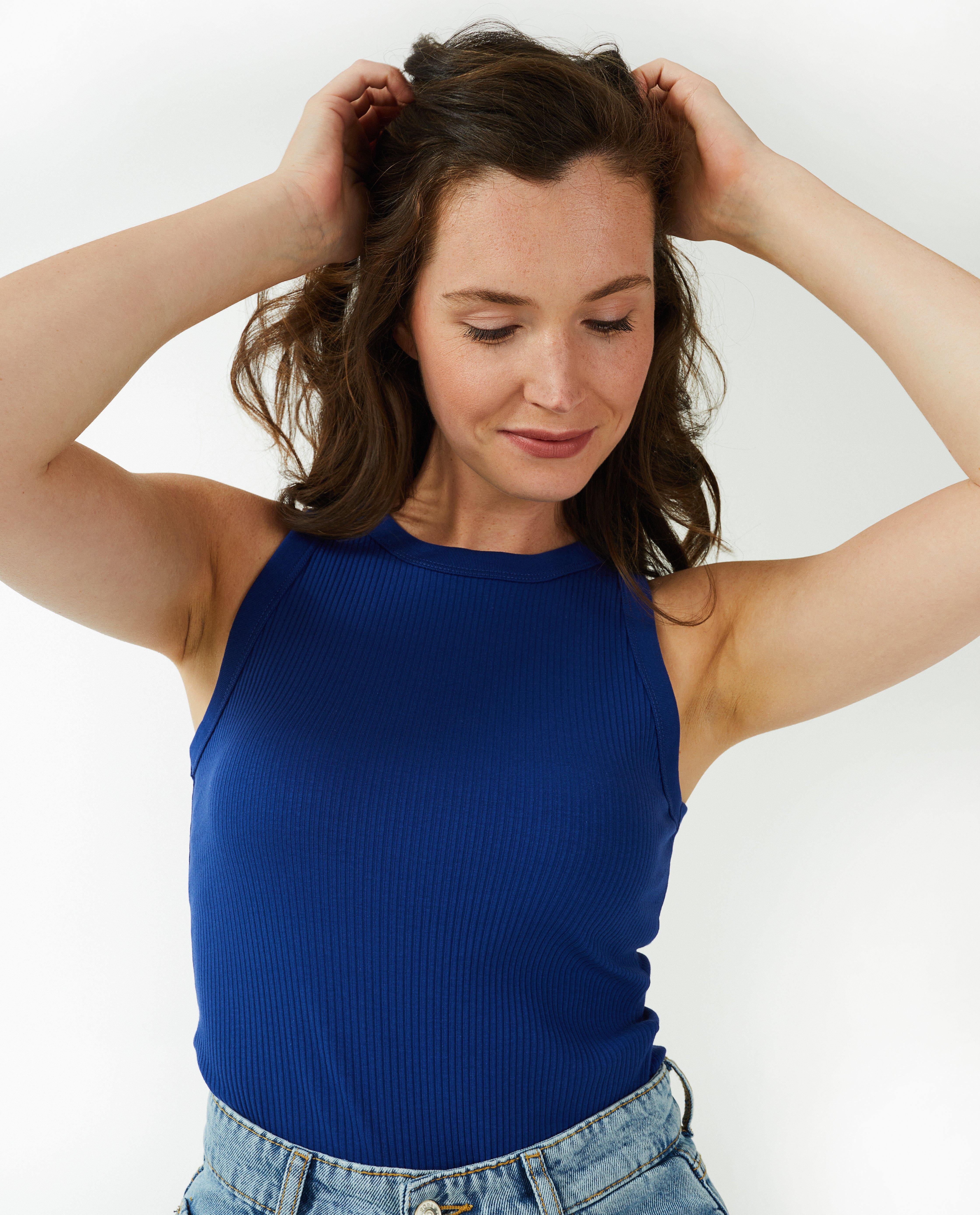 T-shirts - Top bleu foncé côtelé