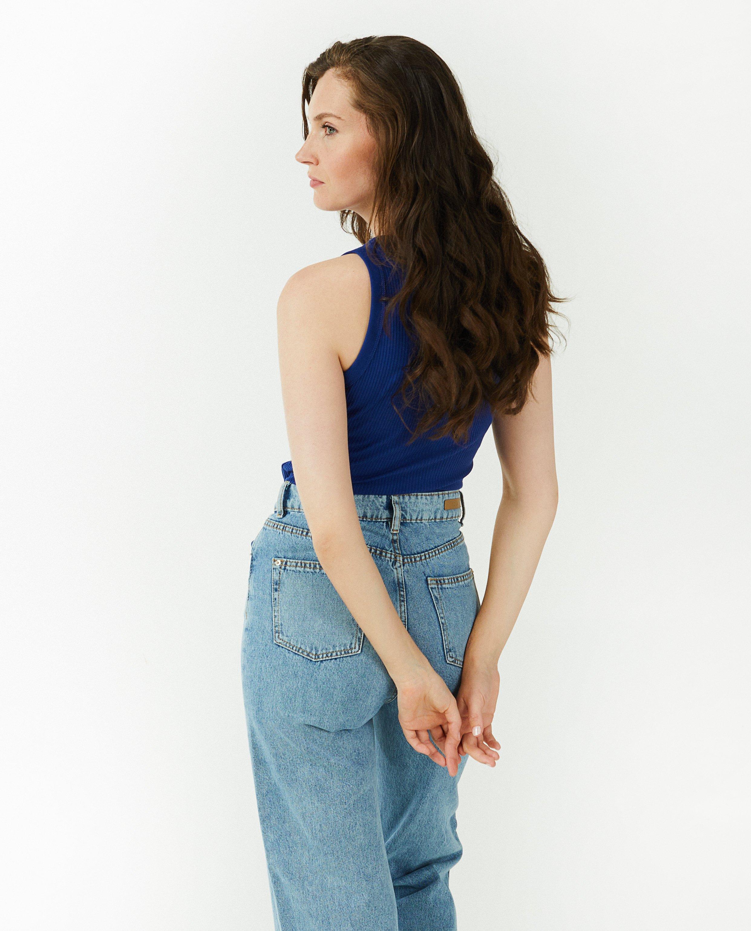 T-shirts - Donkerblauwe top met rib
