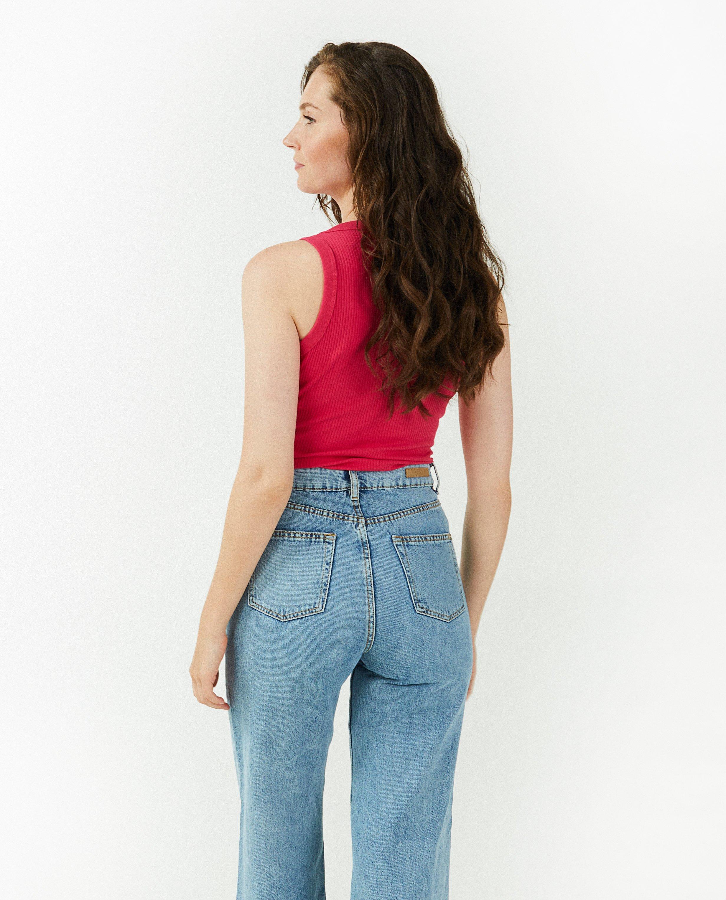 T-shirts - Donkerblauwe top met rib