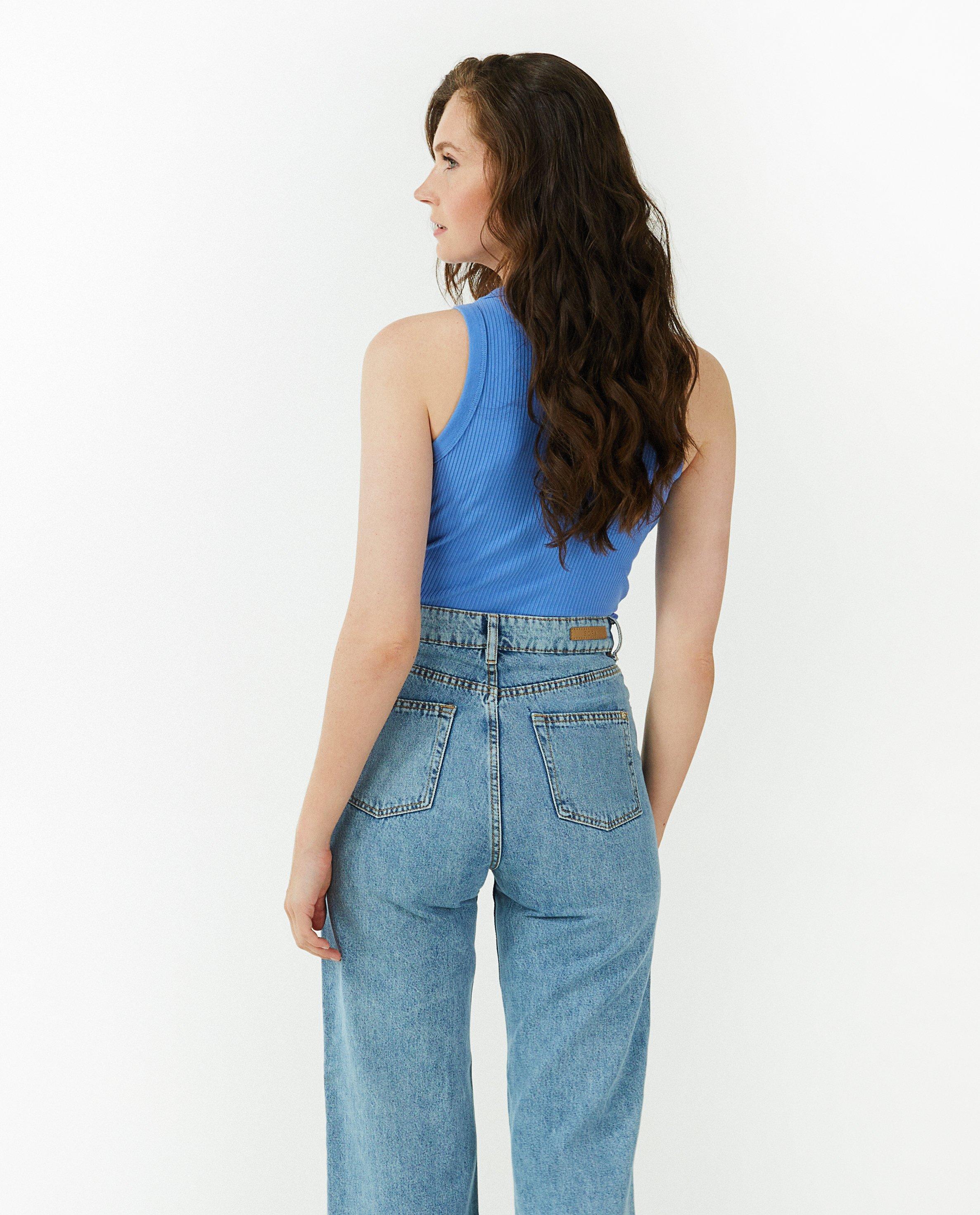 T-shirts - Donkerblauwe top met rib
