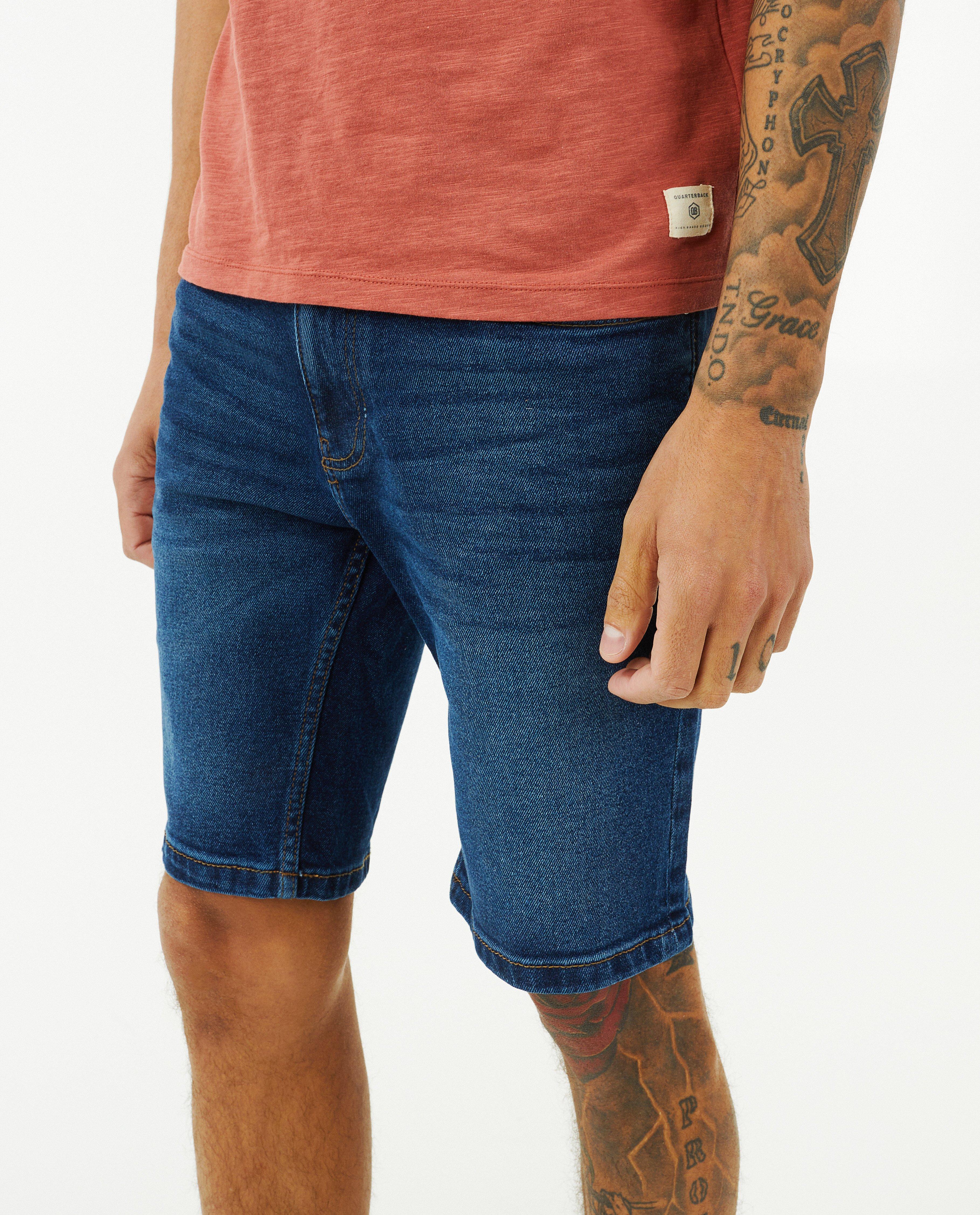 Shorten - Donkerblauwe jeansshort, slim fit