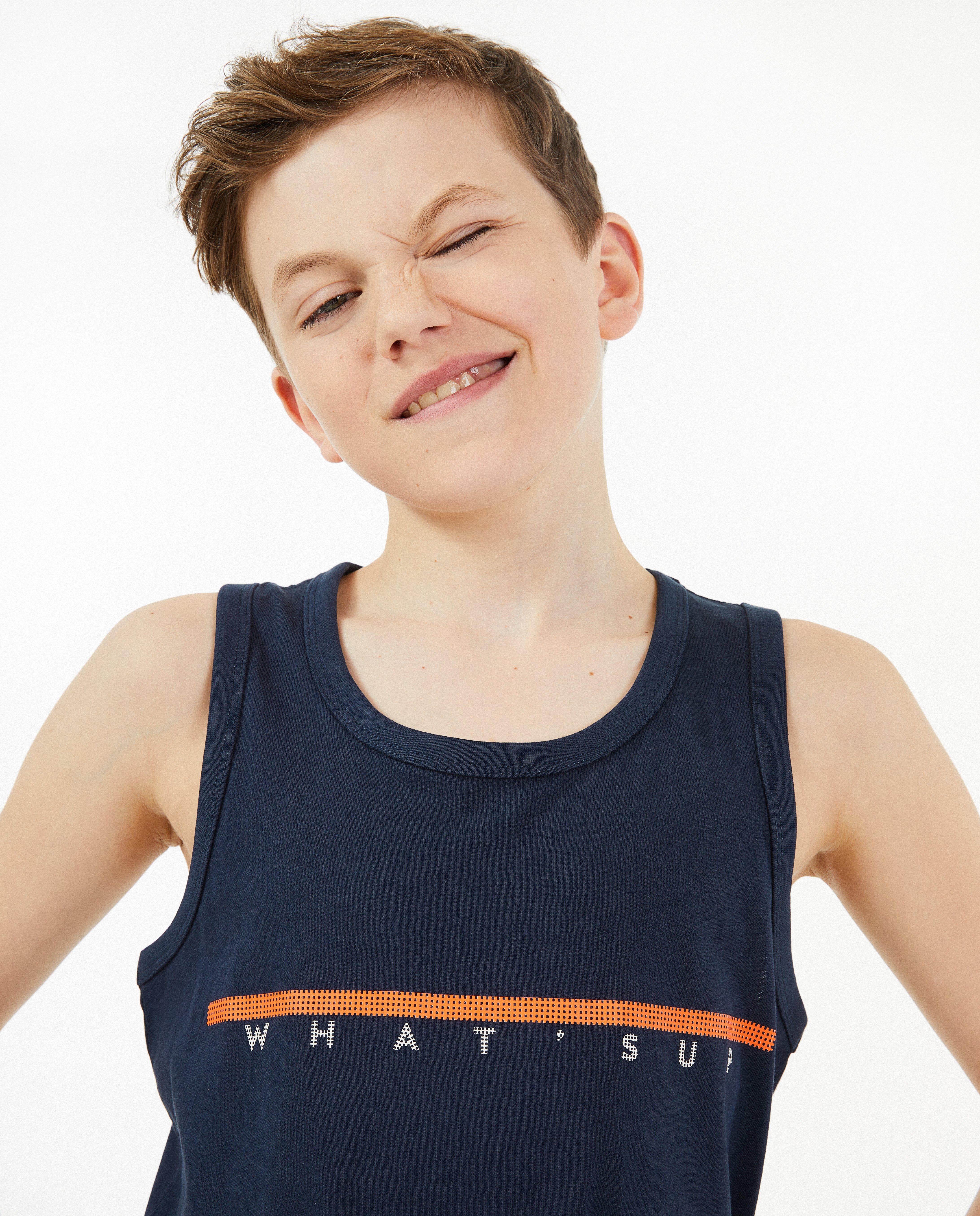 T-shirts - Top bleu foncé à inscription
