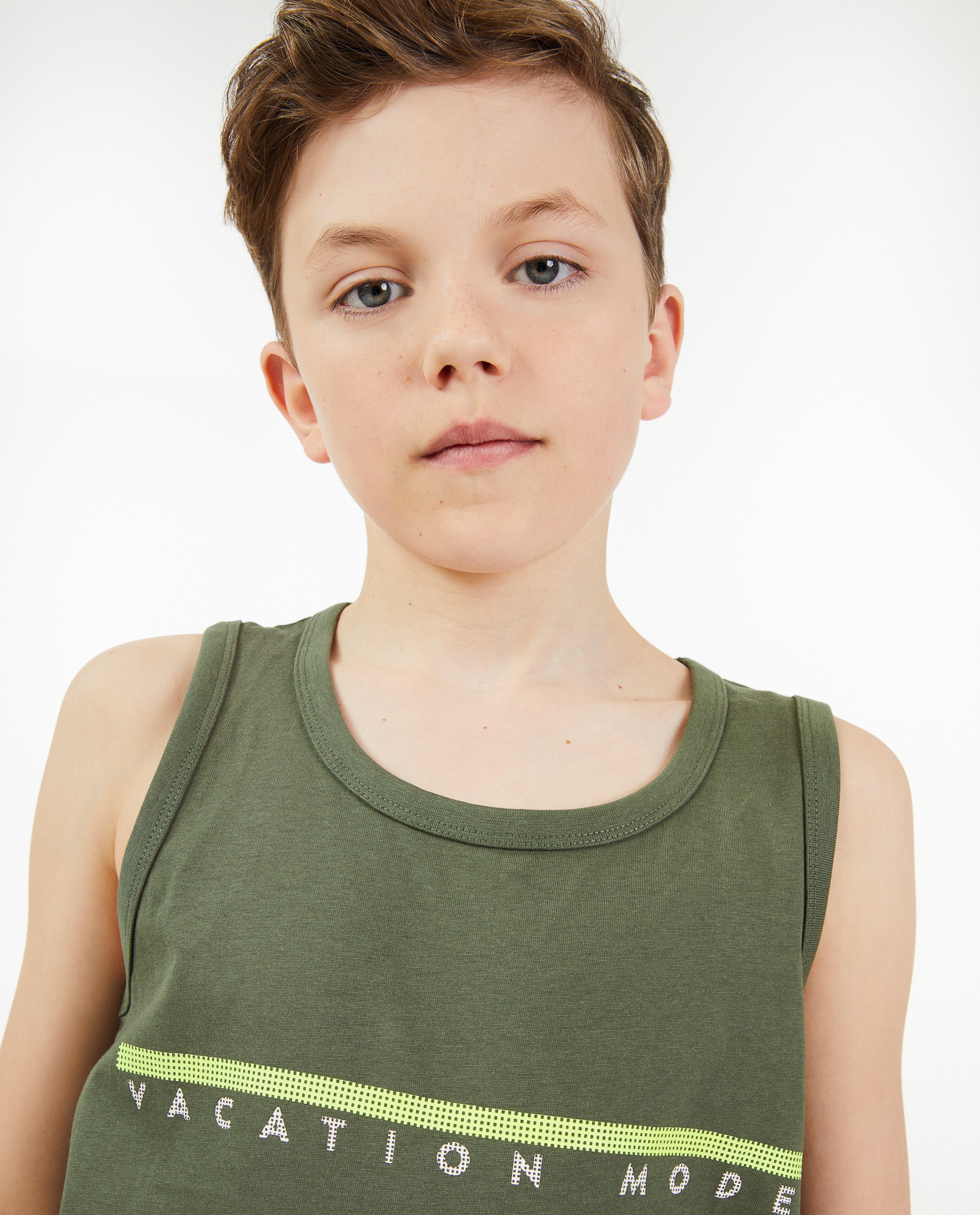 T-shirts - Donkerblauwe top met opschrift