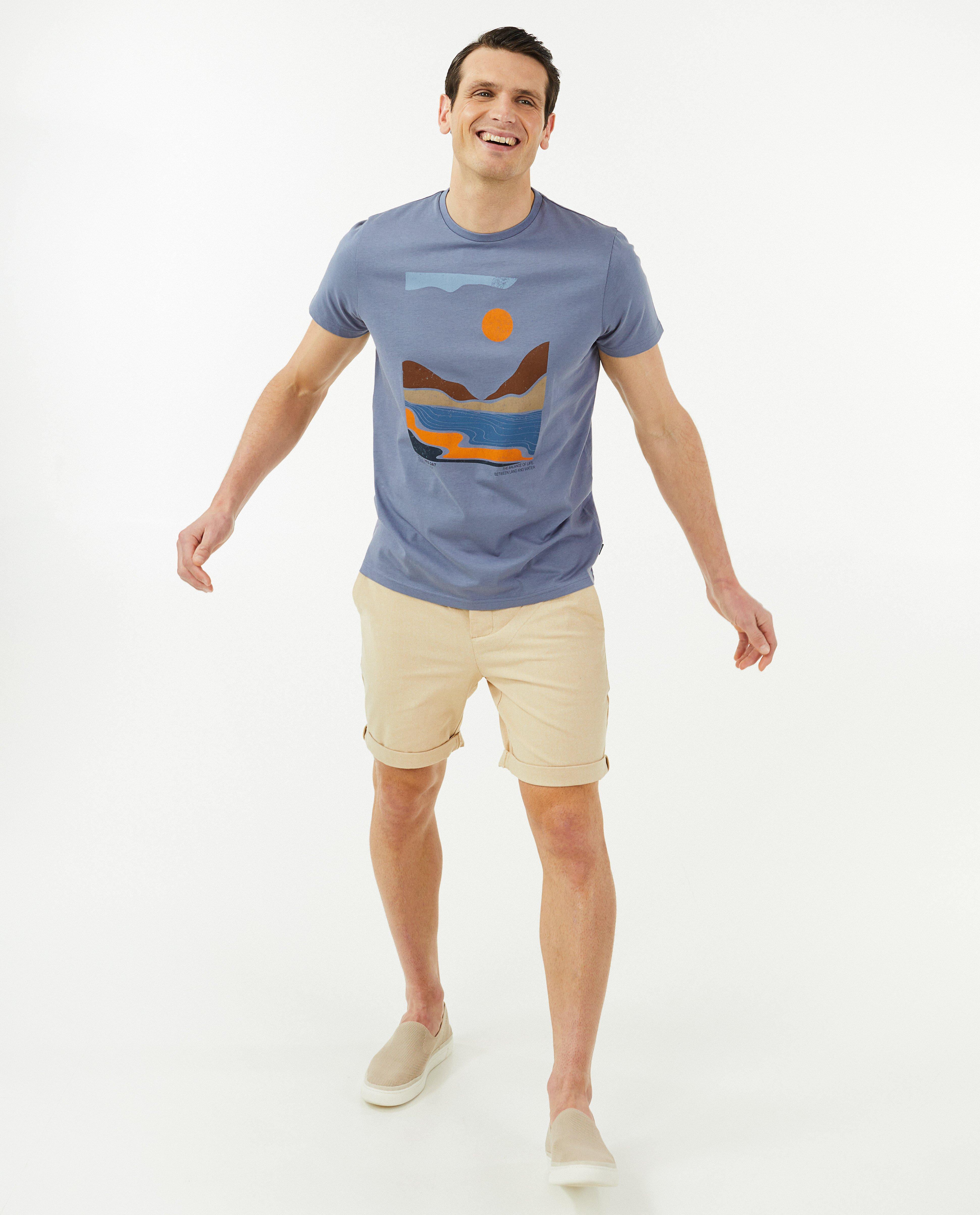 T-shirt bleu-gris à imprimé, slim fit - null - Quarterback
