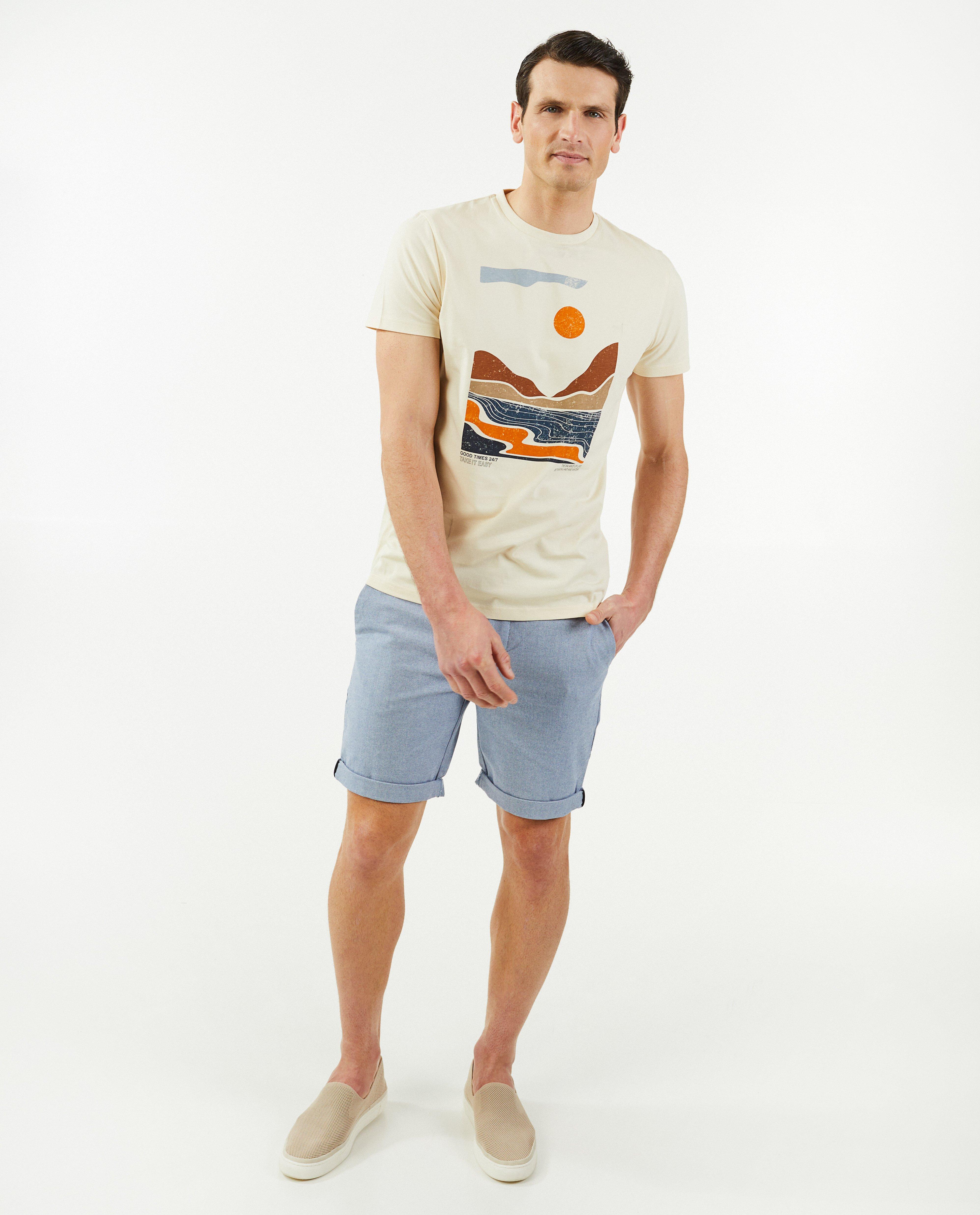 T-shirt beige à imprimé, slim fit - null - Quarterback