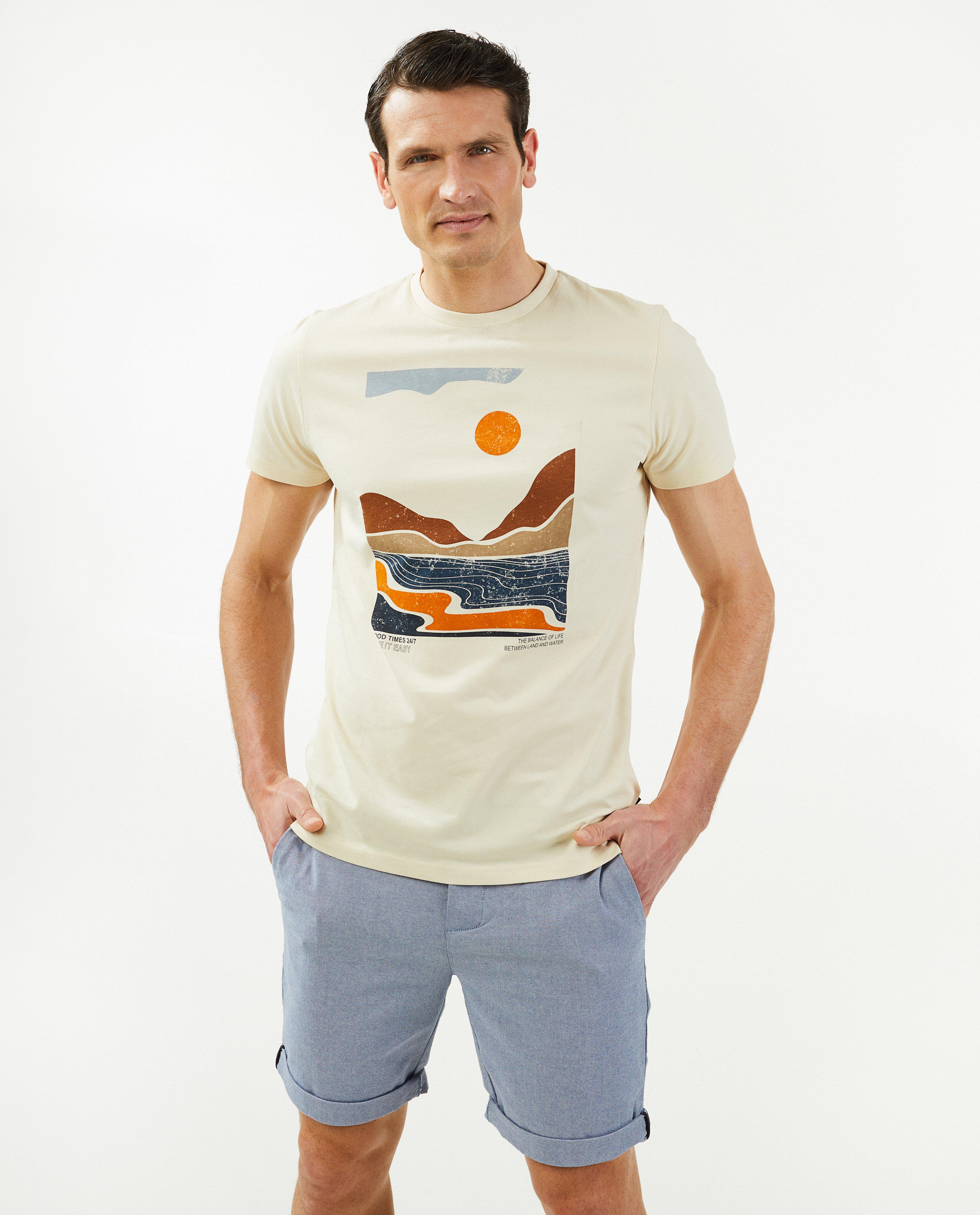 T-shirts - T-shirt beige à imprimé, slim fit
