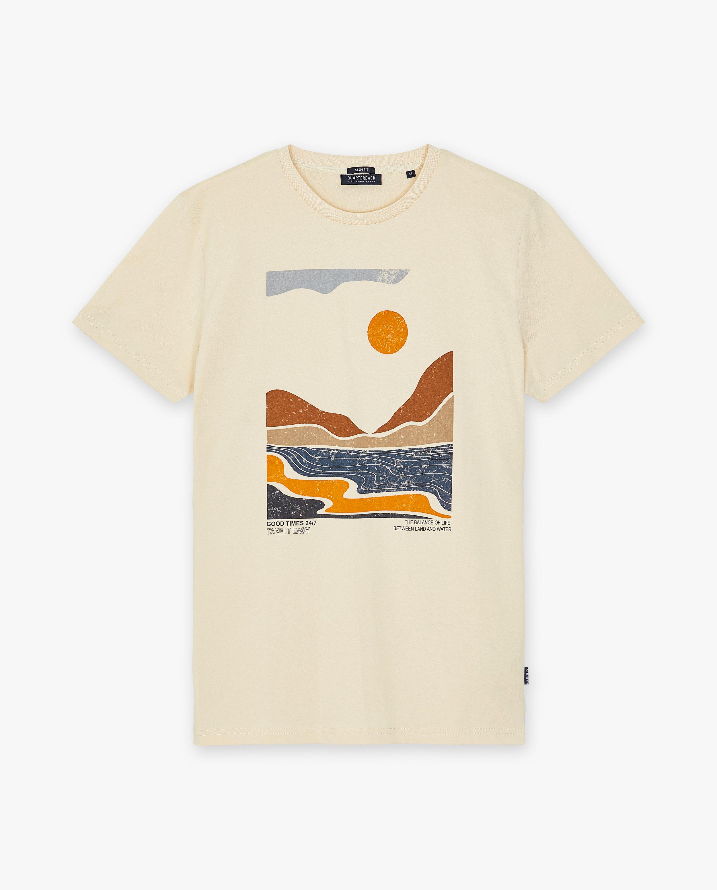 T-shirts - T-shirt beige à imprimé, slim fit