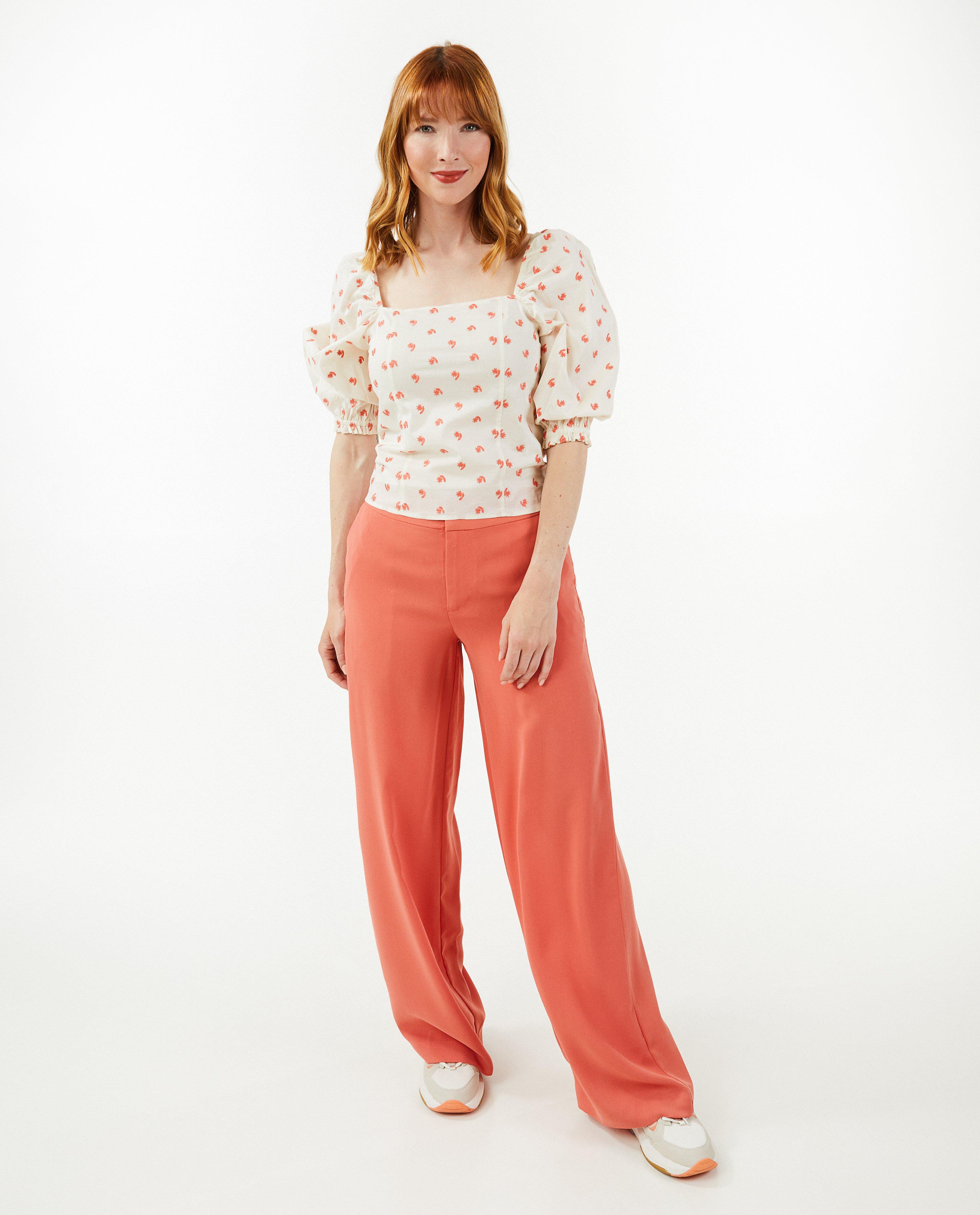 Zalmroze broek, wide leg fit - null - Dina Tersago