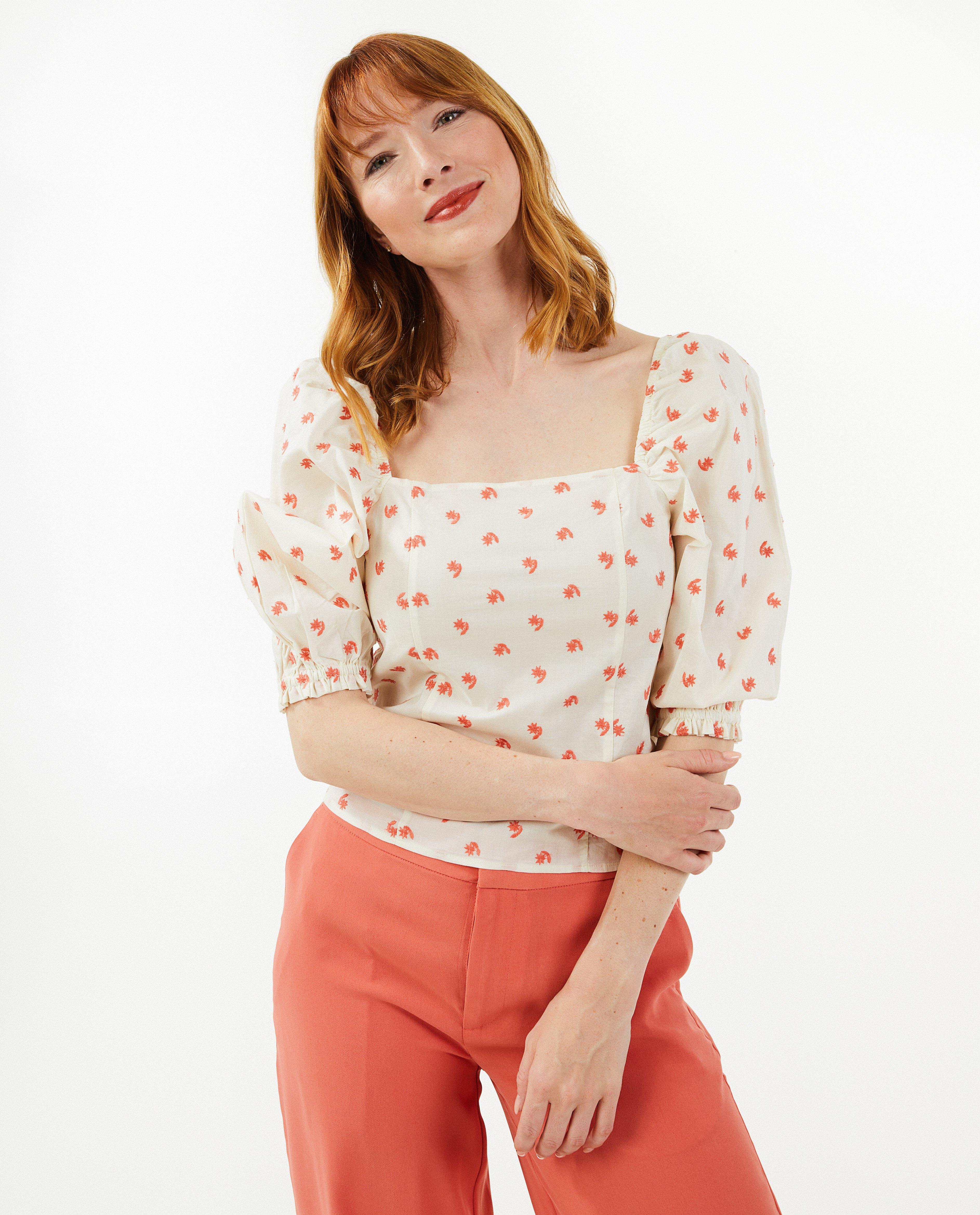 Hemden - Top met geborduurde bloemen