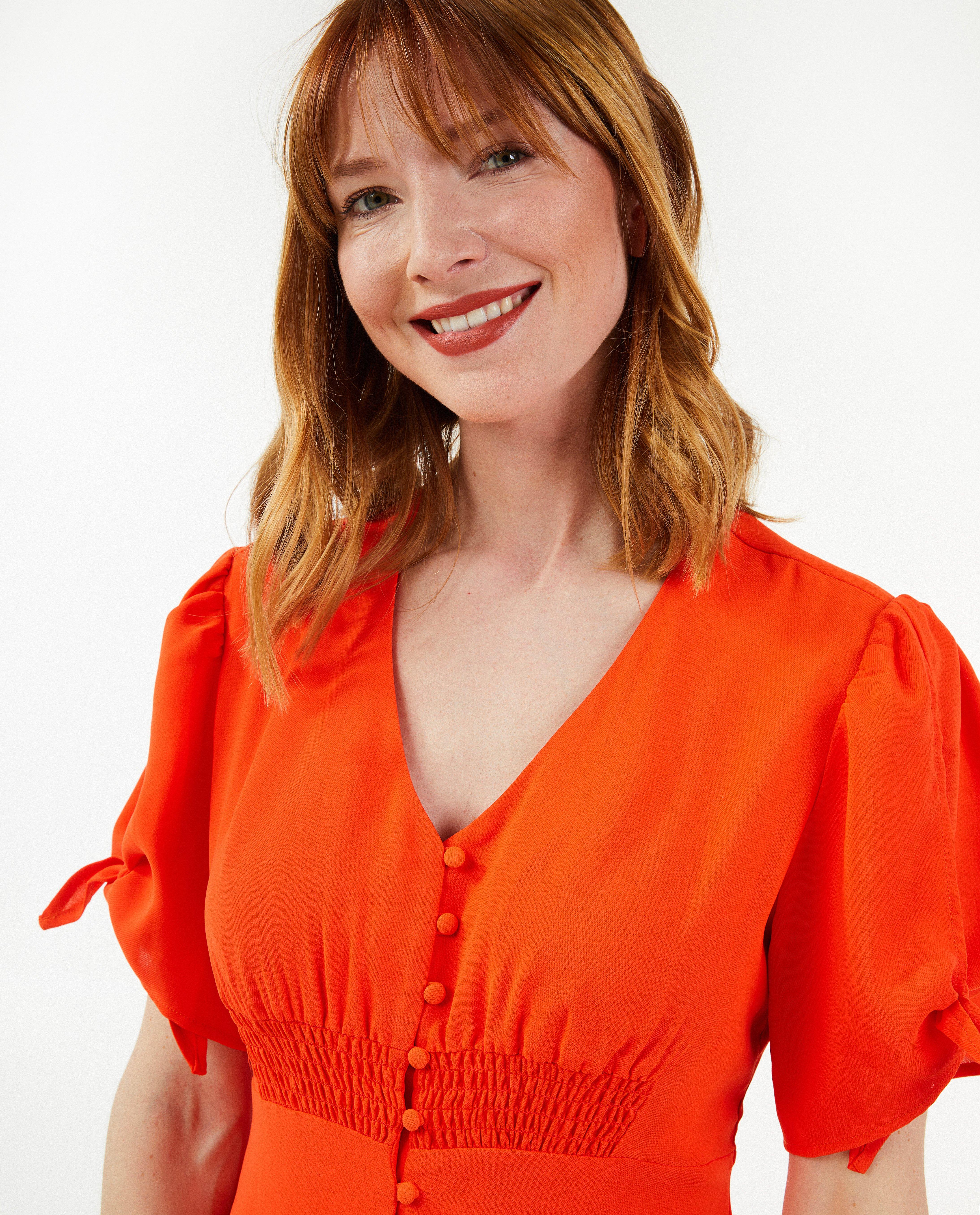Robes - Robe rouge à smocks