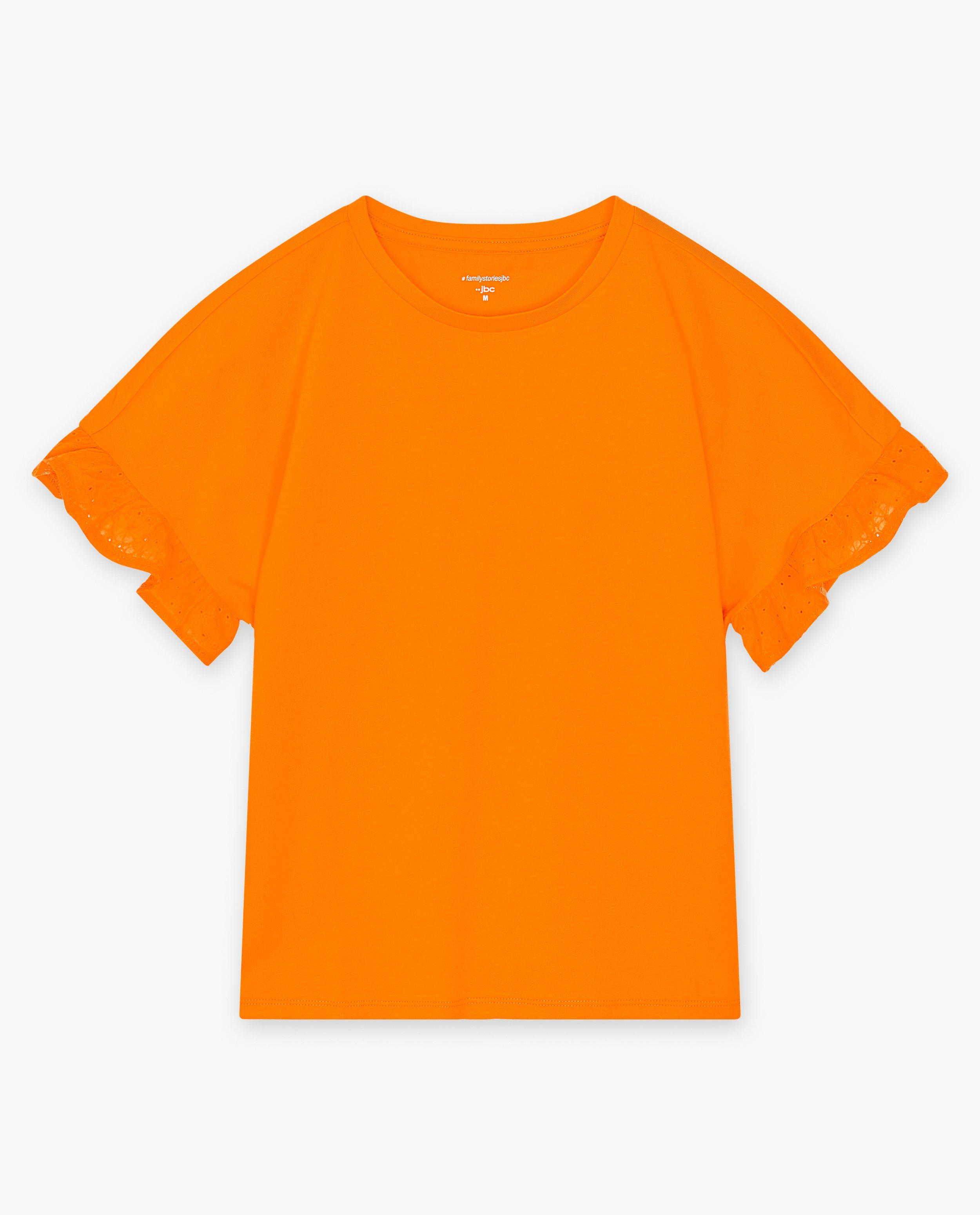 Oranje T-shirt met volants, dames - Product Detail - feloranje - afbeelding nummer 5