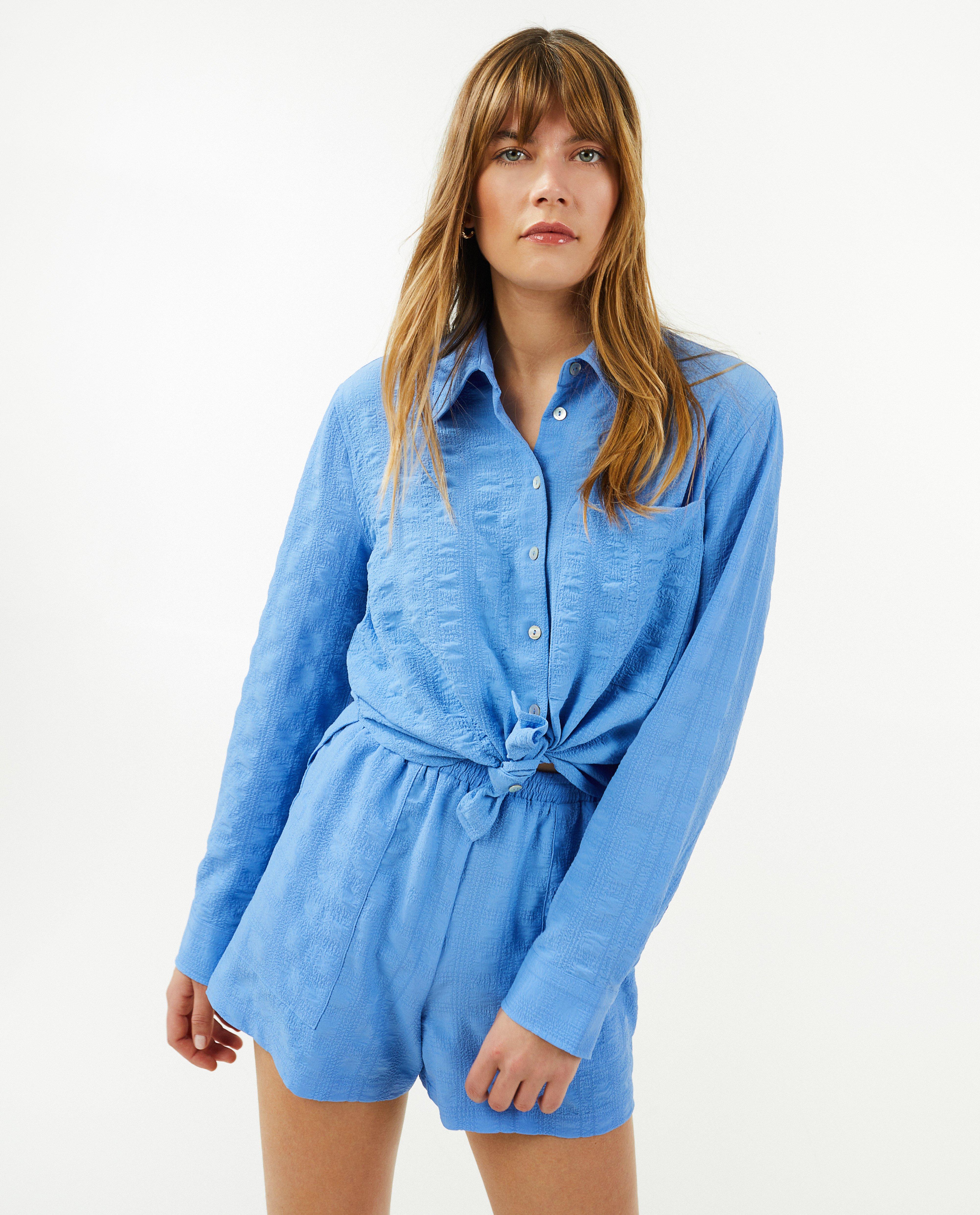 Hemden - Blauw hemd met structuur