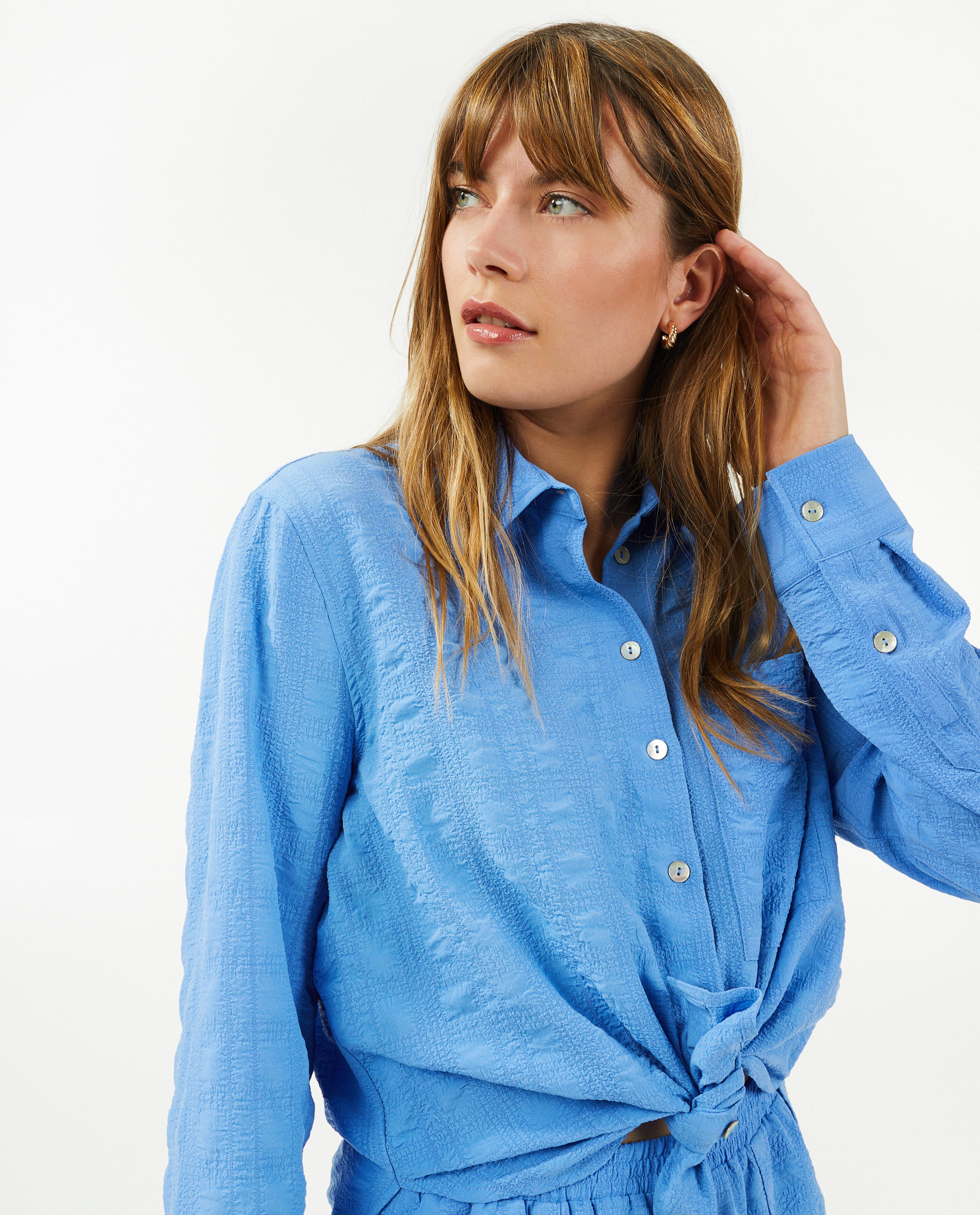 Hemden - Blauw hemd met structuur