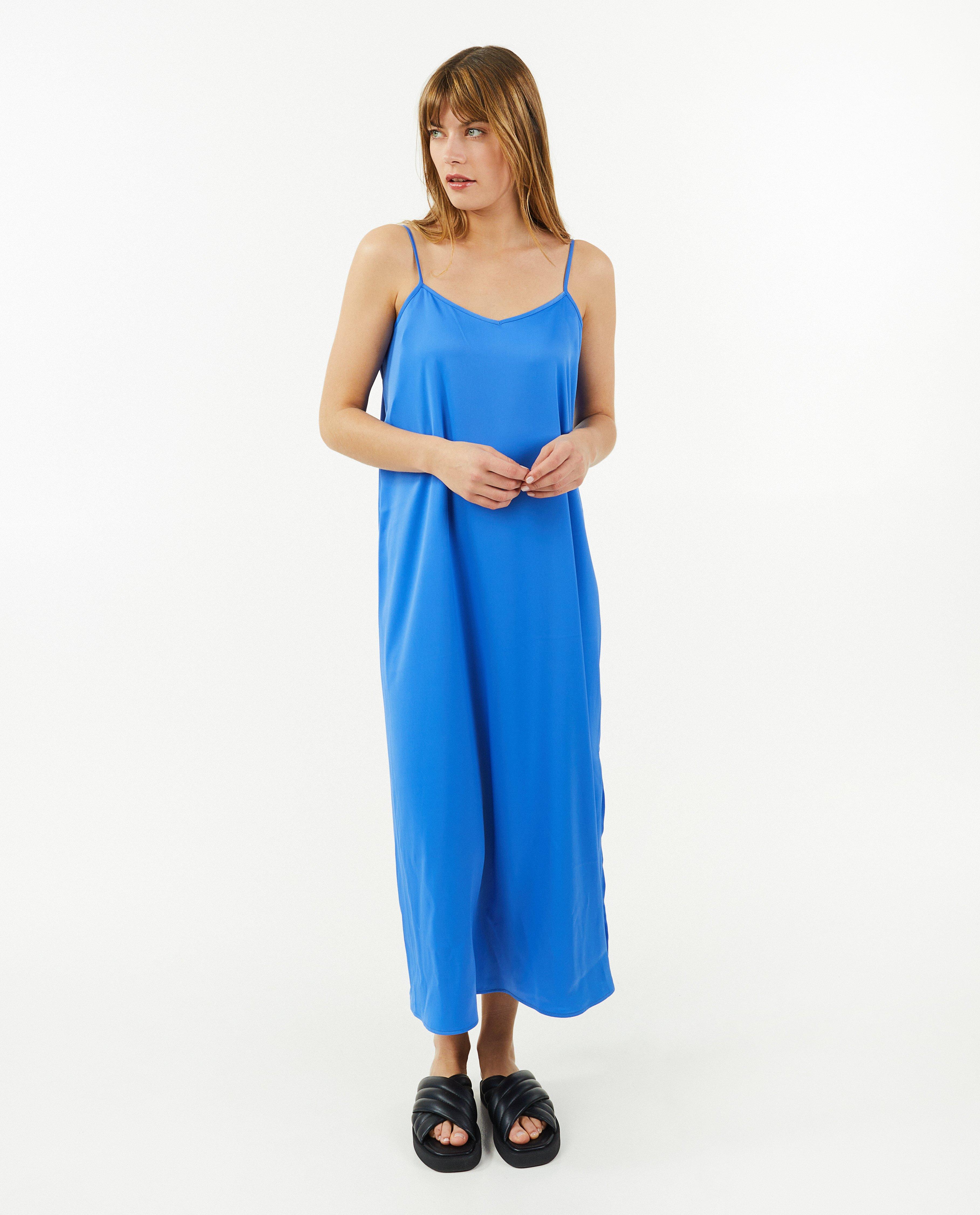 Kleedjes - Blauwe satijnen jurk