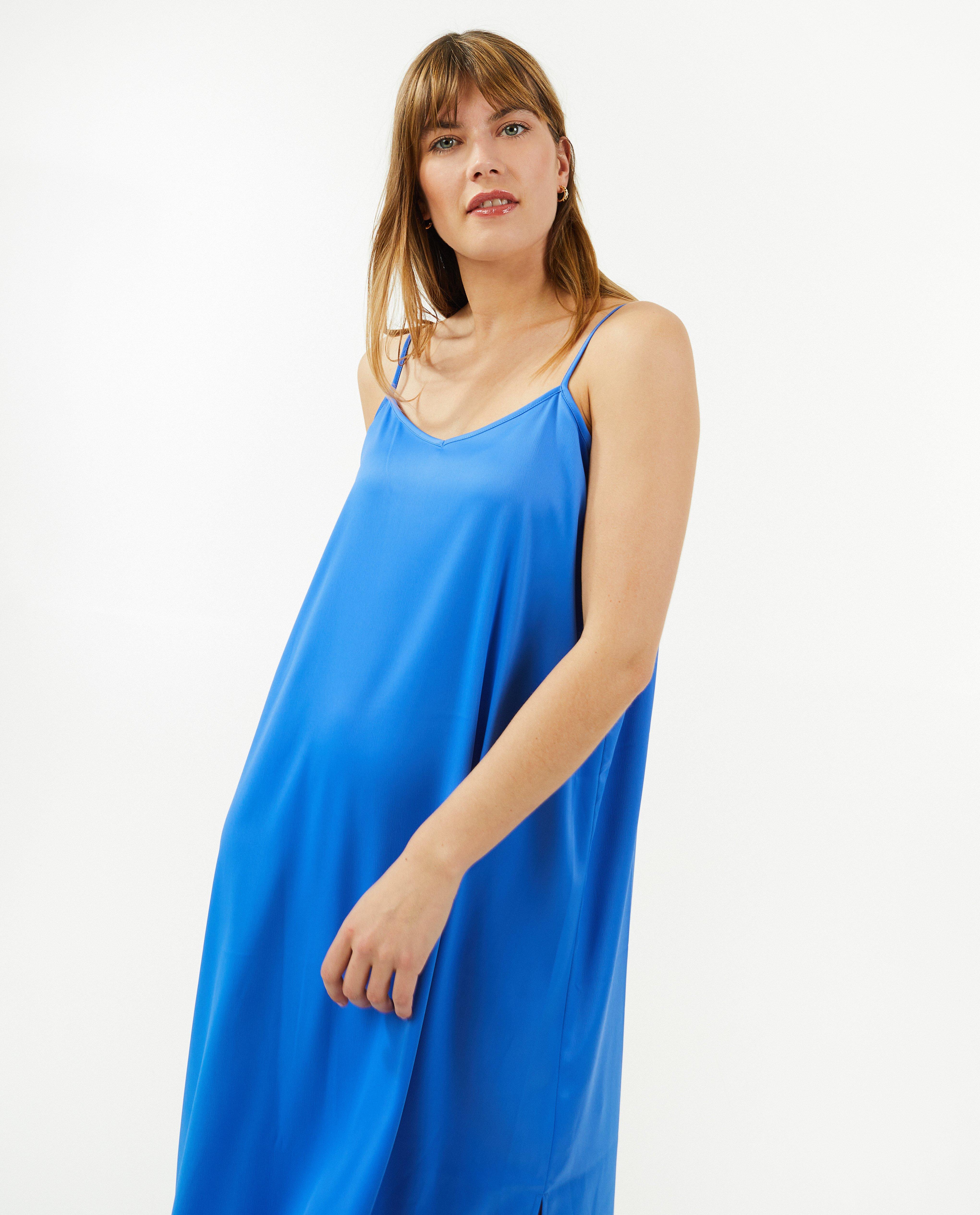 Kleedjes - Blauwe satijnen jurk