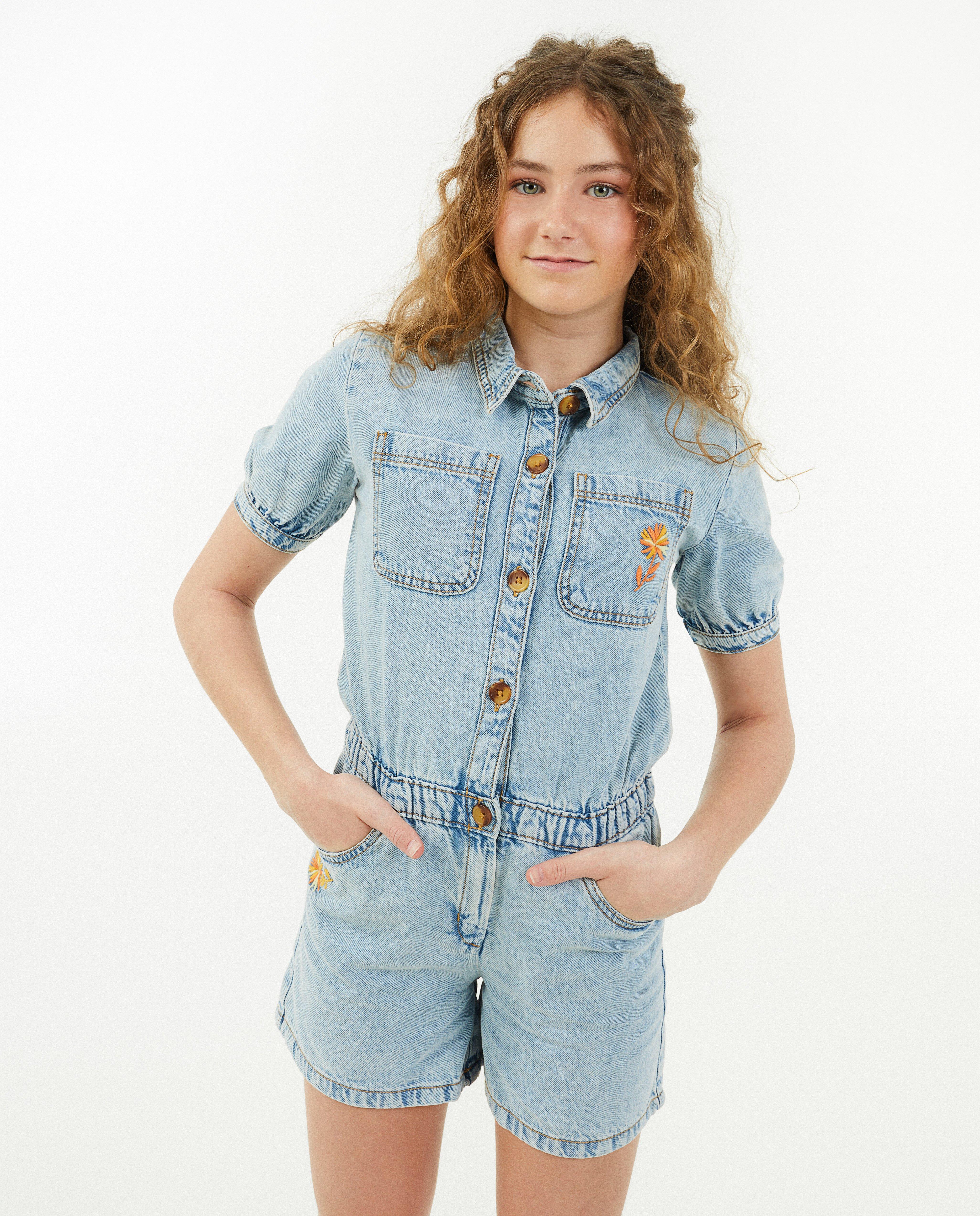 Jumpsuit - Denim jumpsuit met borduursel