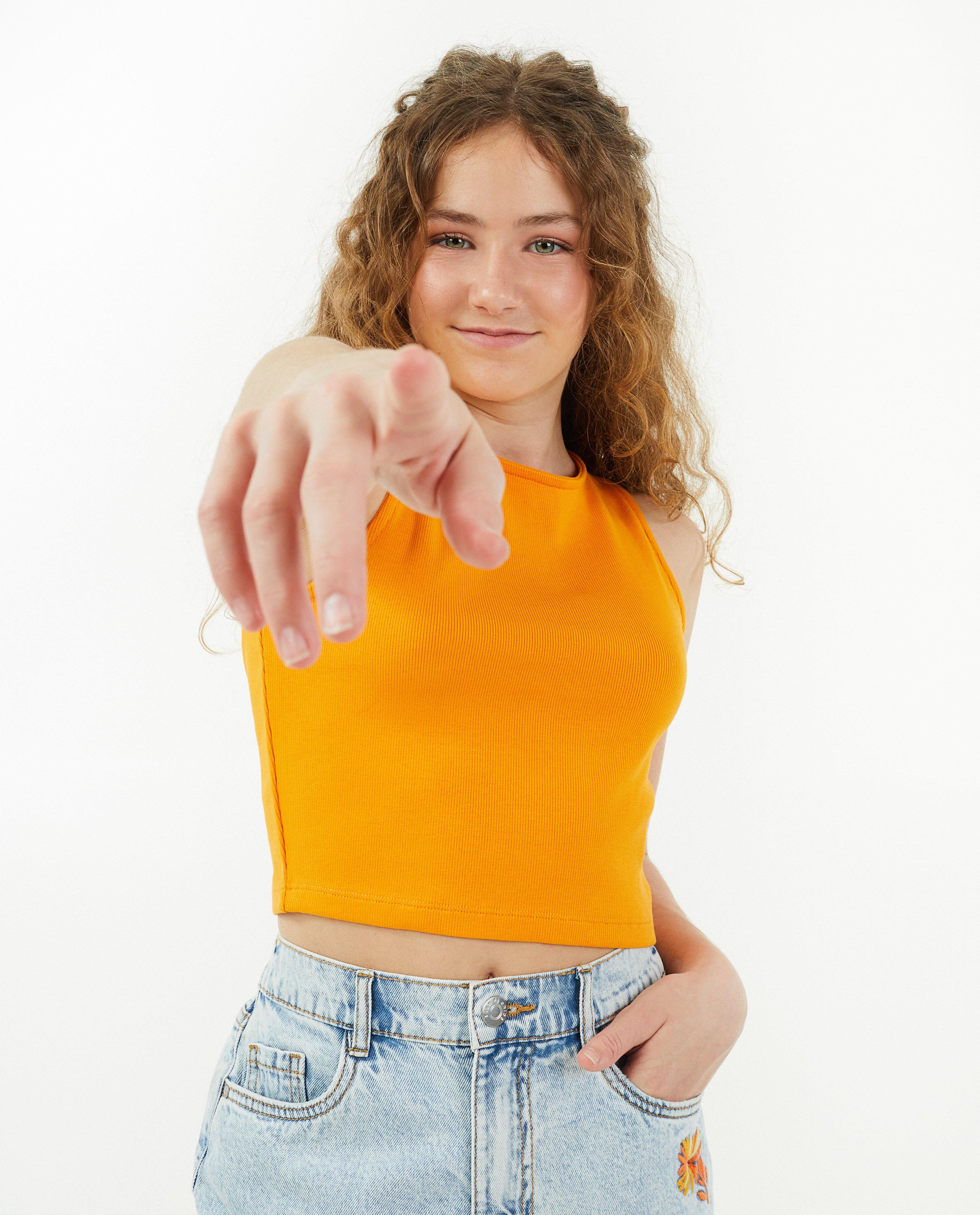 T-shirts - Cropped top met rib