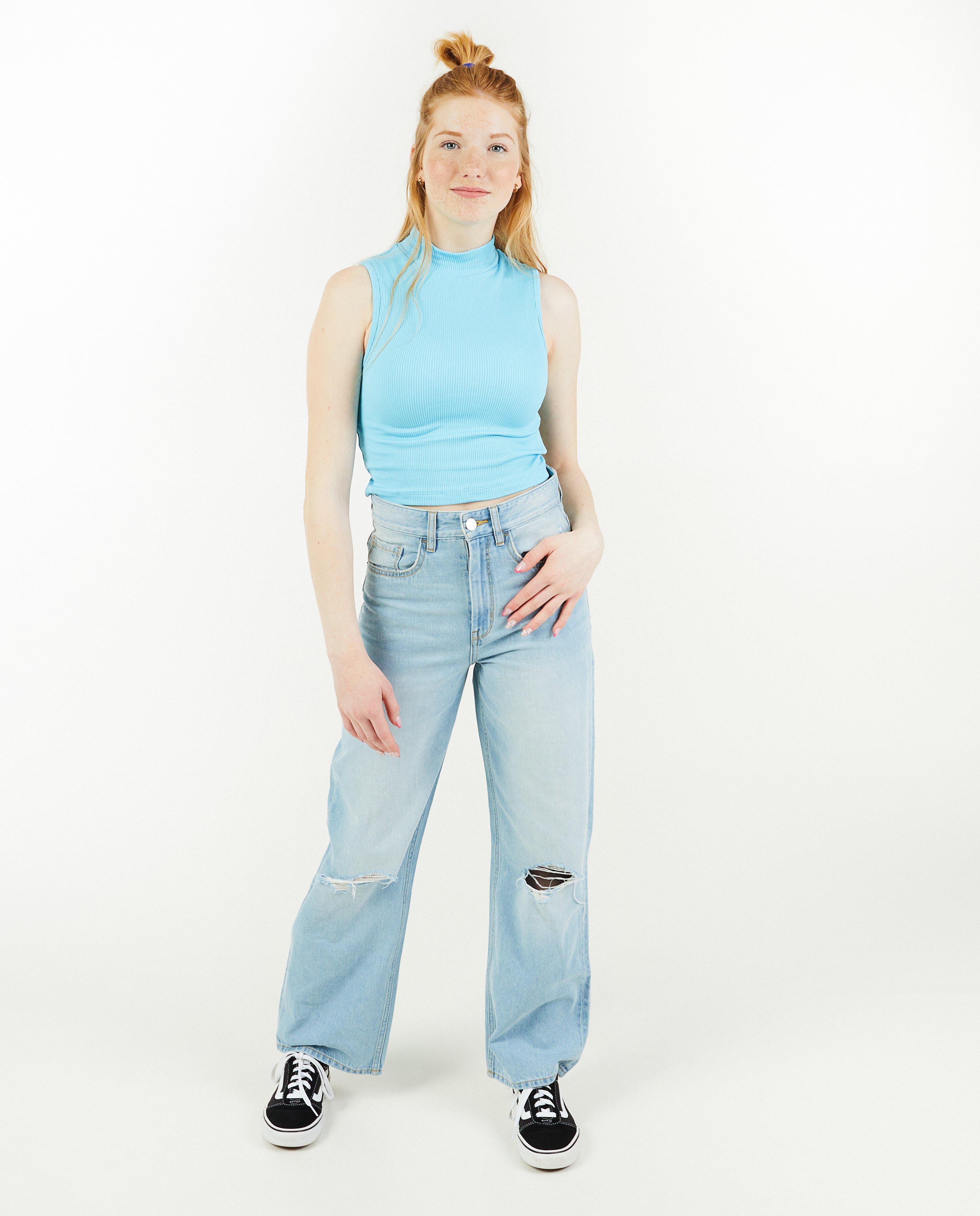 Blauwe cropped top met rib - Product Detail - lichtblauw - afbeelding nummer 1