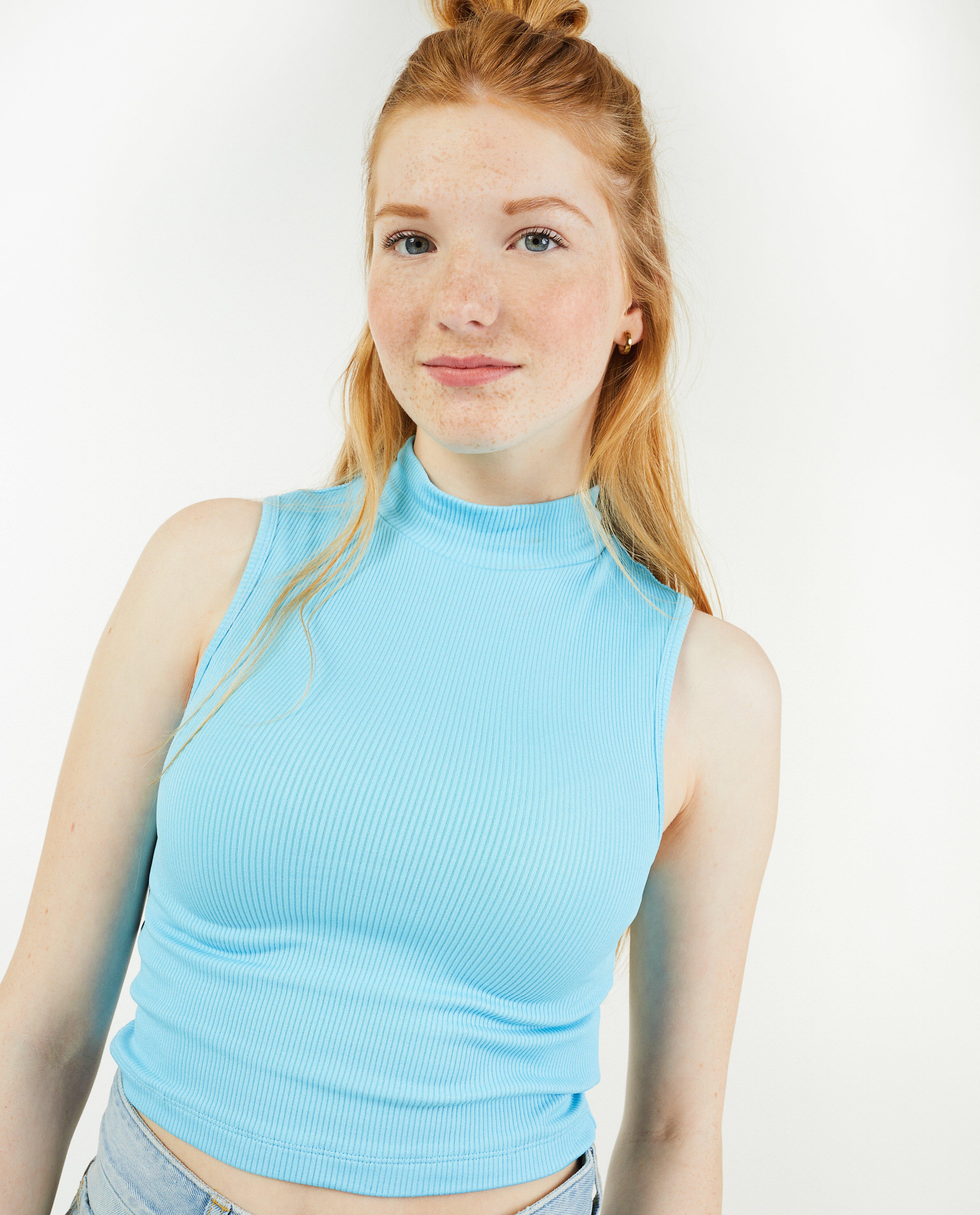 Blauwe cropped top met rib - Product Detail - lichtblauw - afbeelding nummer 4