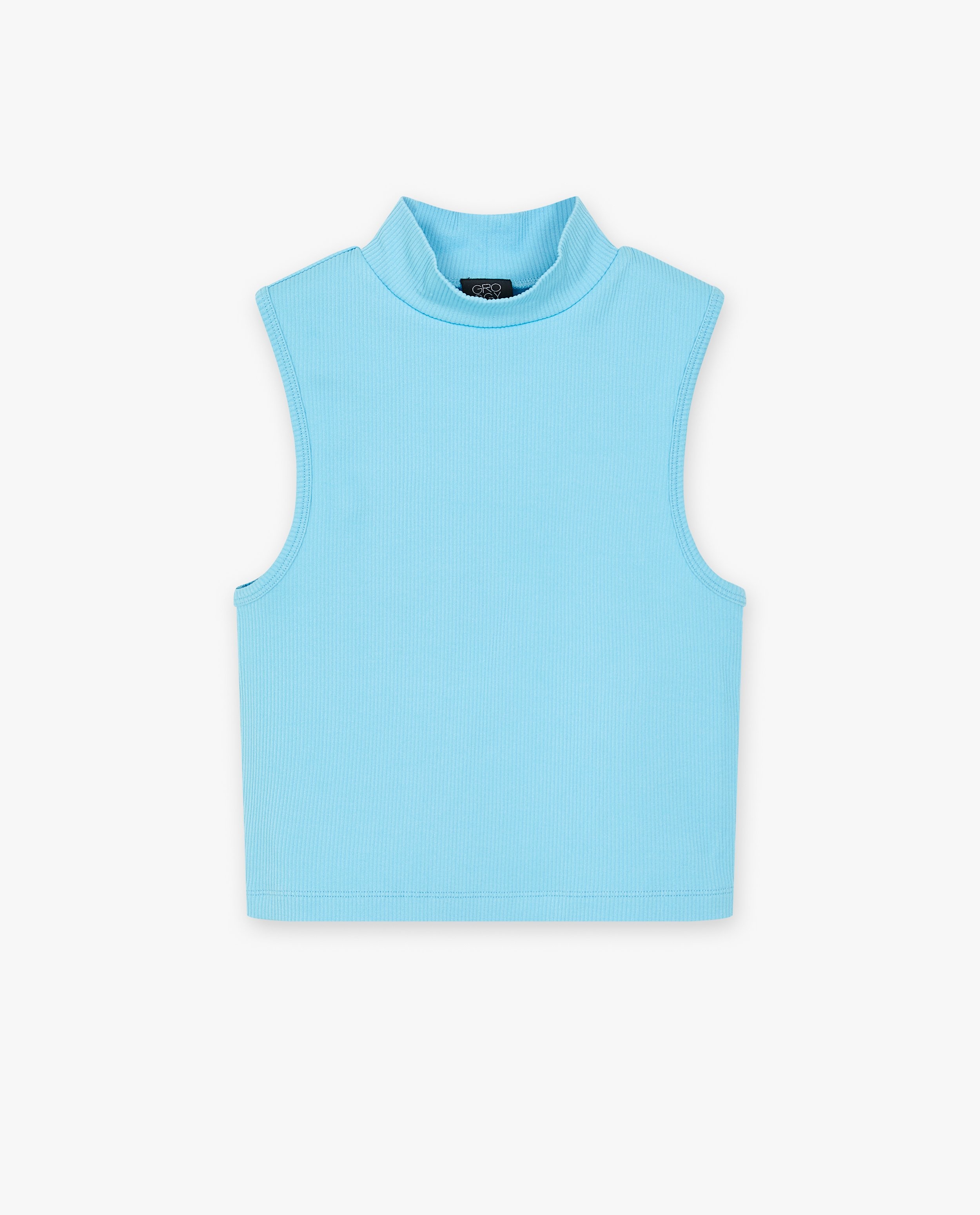 T-shirts - Top court bleu côtelé