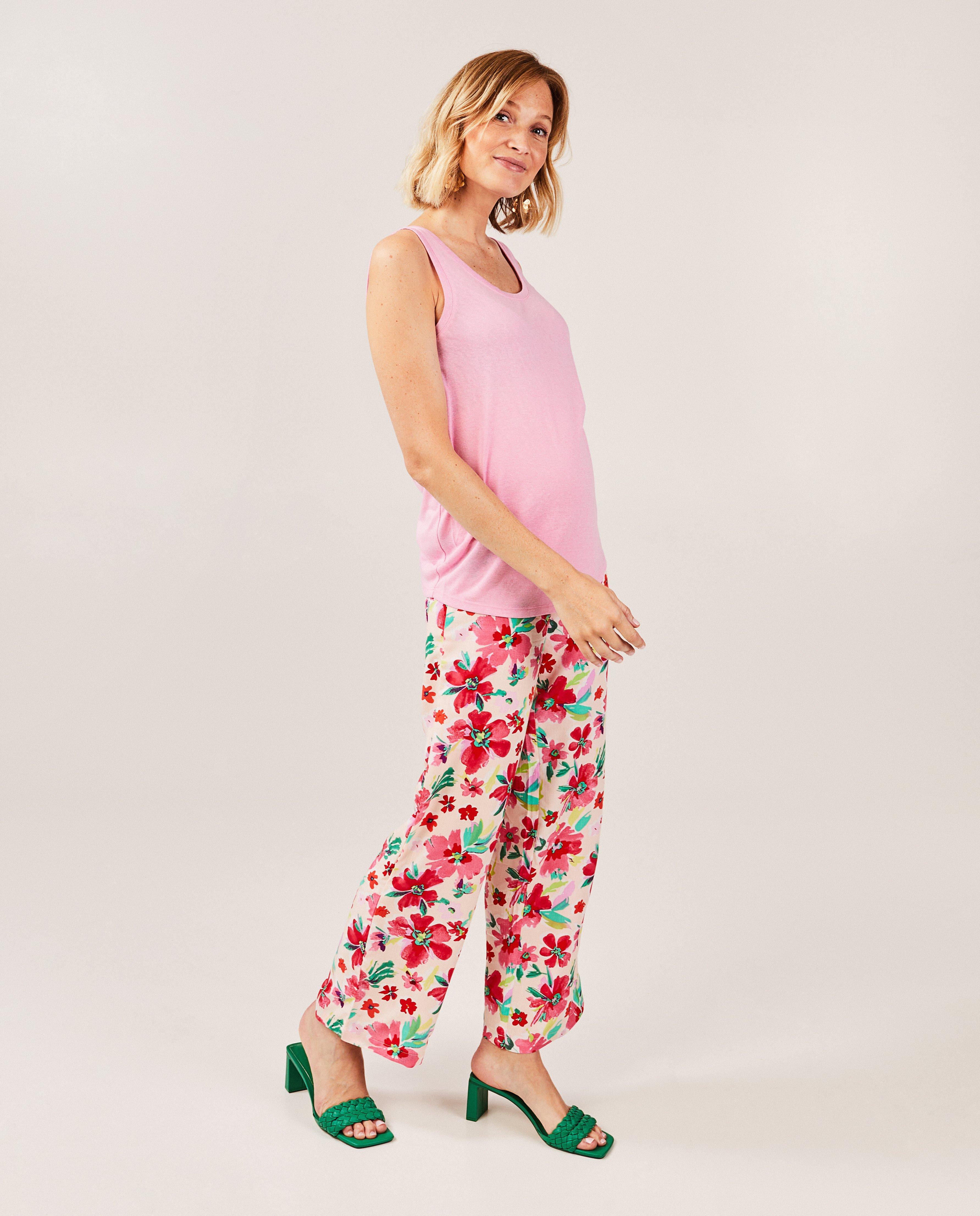 Pantalons - Pantalon fleuri, coupe à jambes larges, grossesse