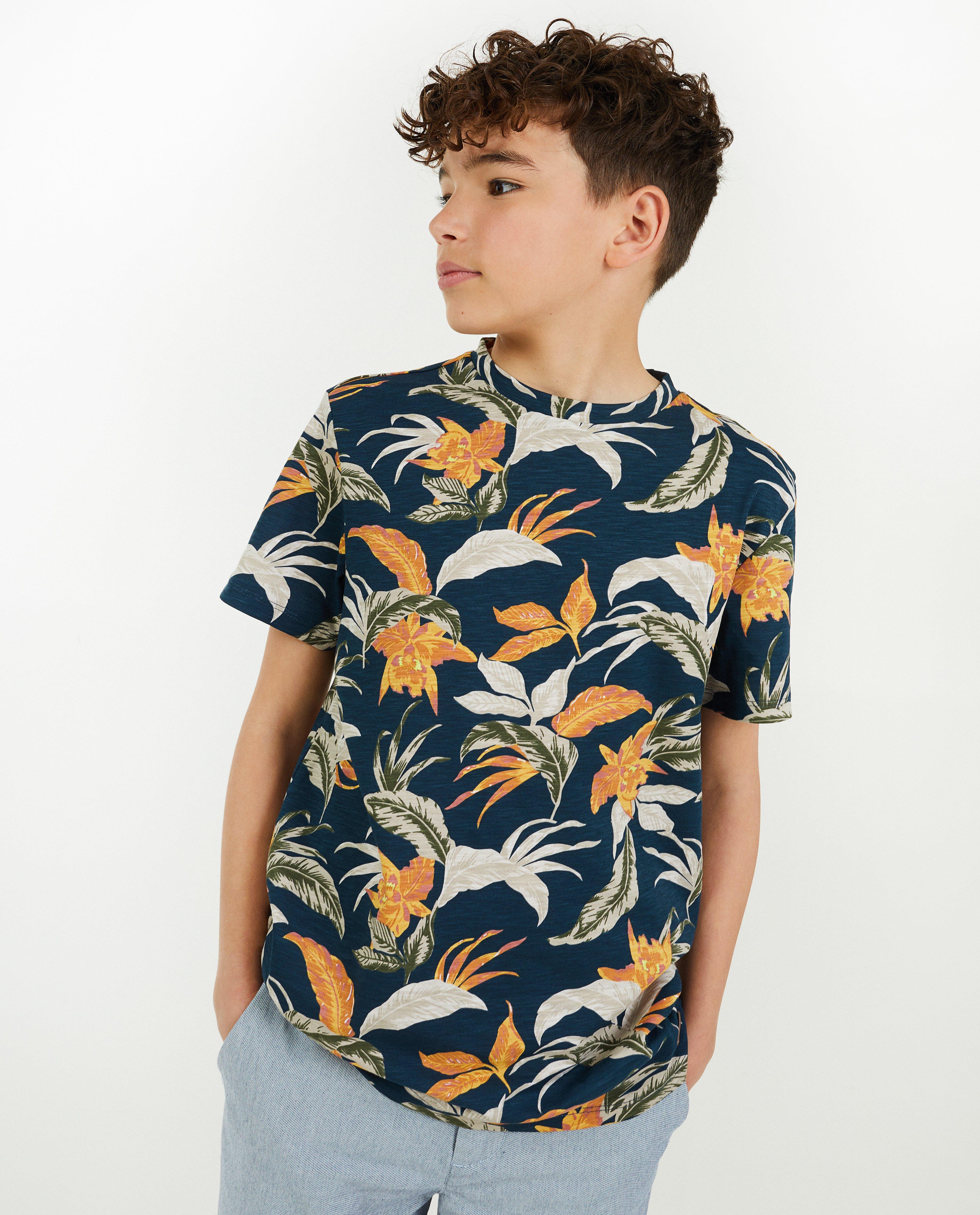 T-shirts - T-shirt met tropische print, 7-14 jaar