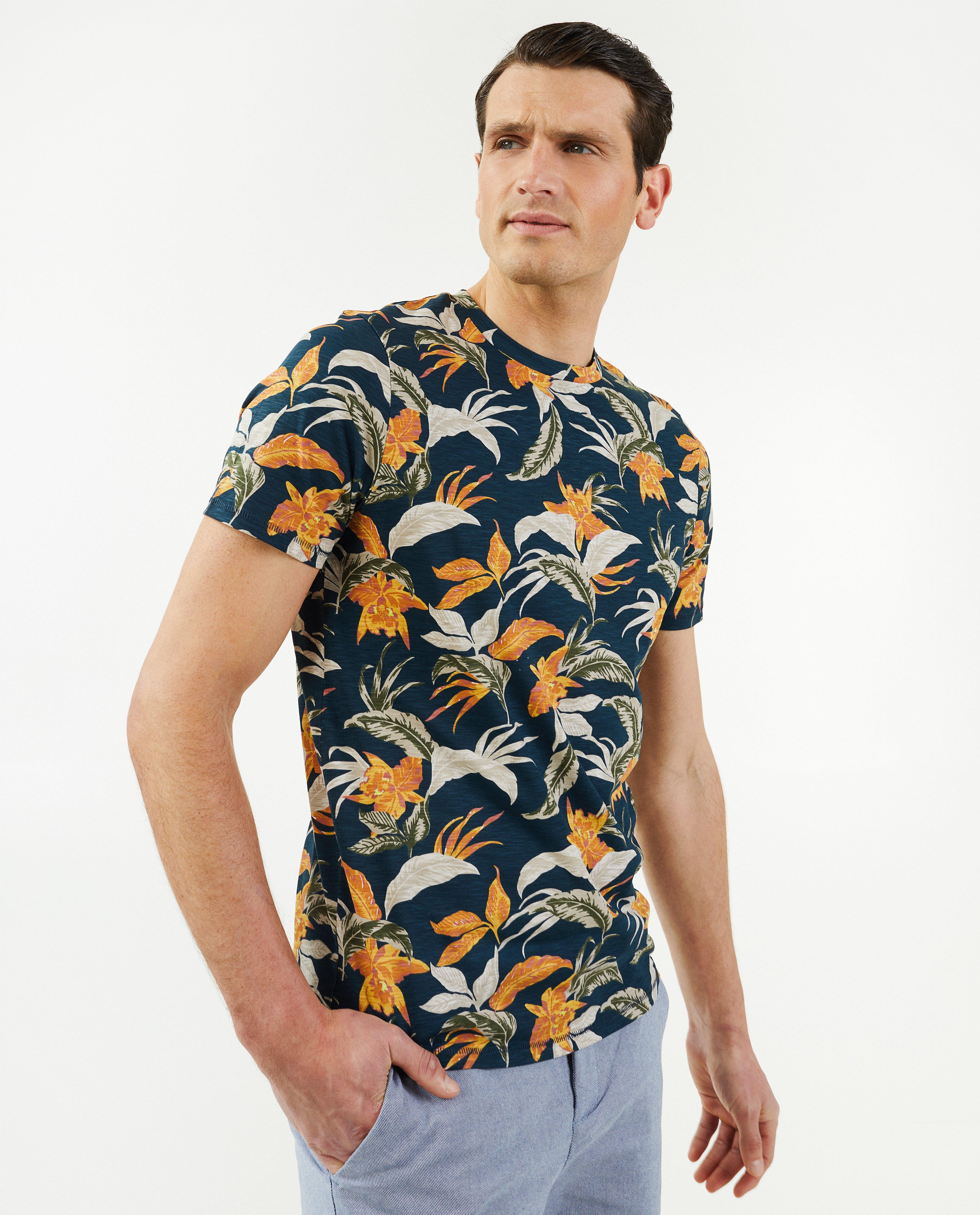 T-shirts - T-shirt met tropische print, heren