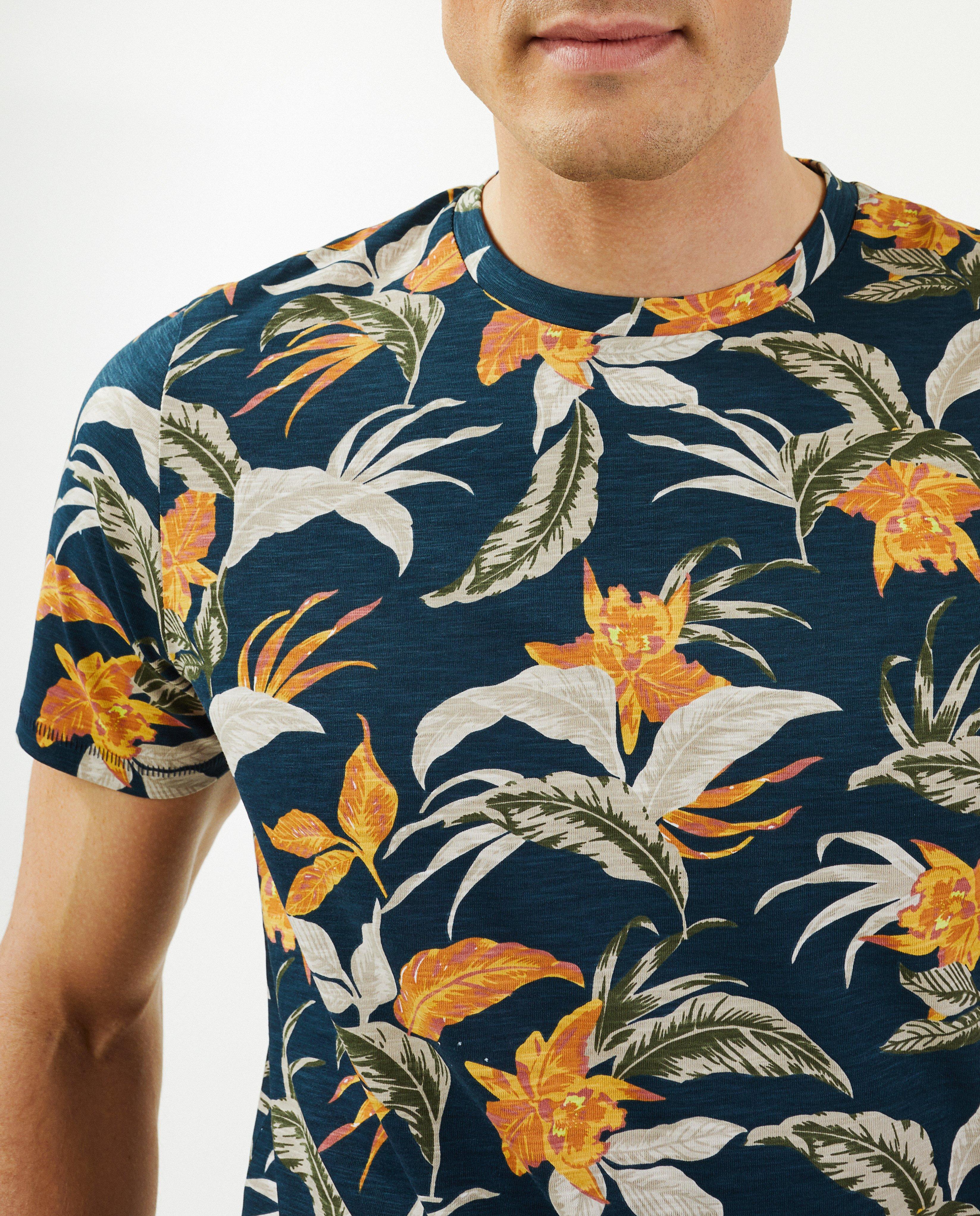 T-shirts - T-shirt met tropische print, heren