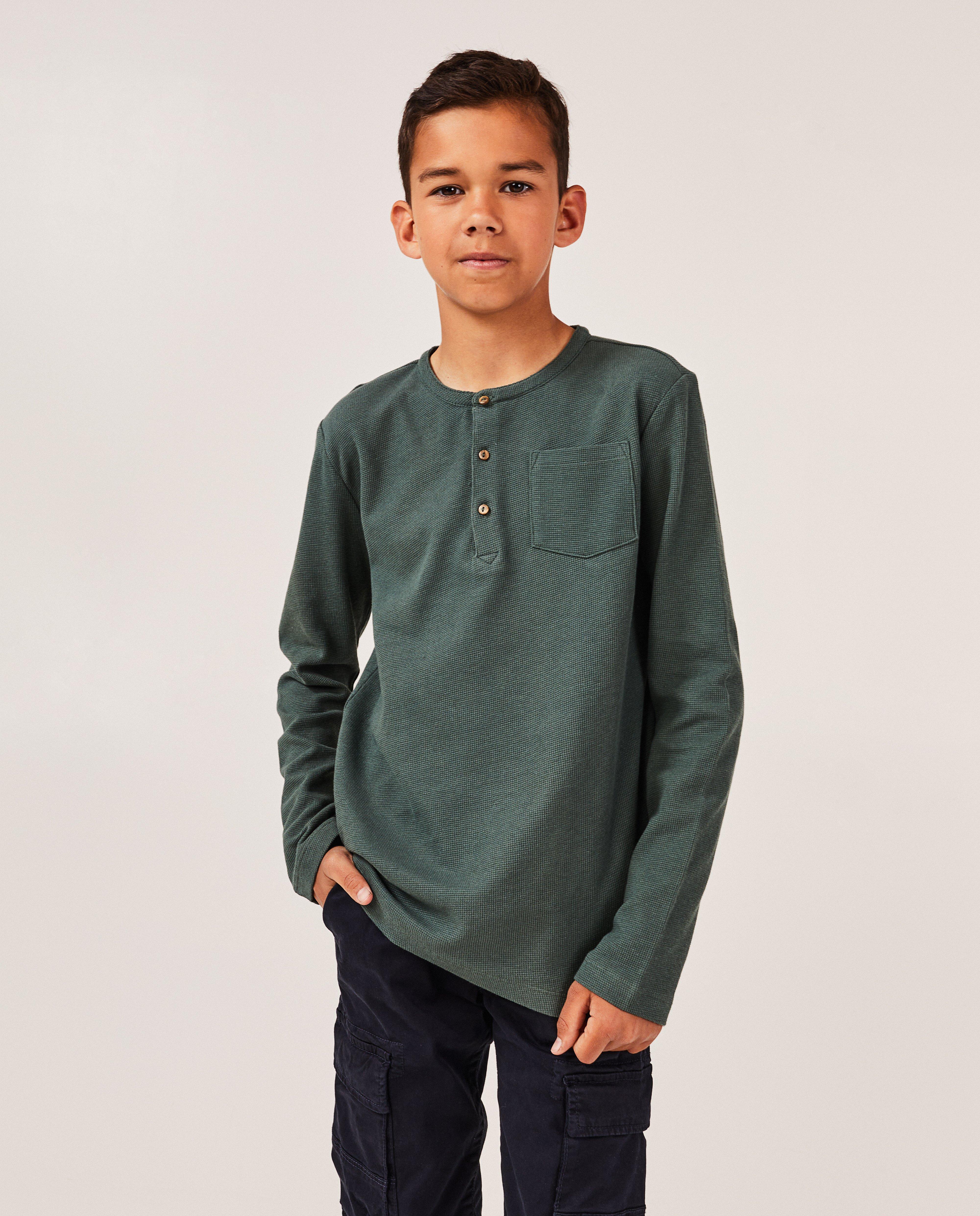 T-shirts - Longsleeve met wafelpatroon, 7-14 jaar