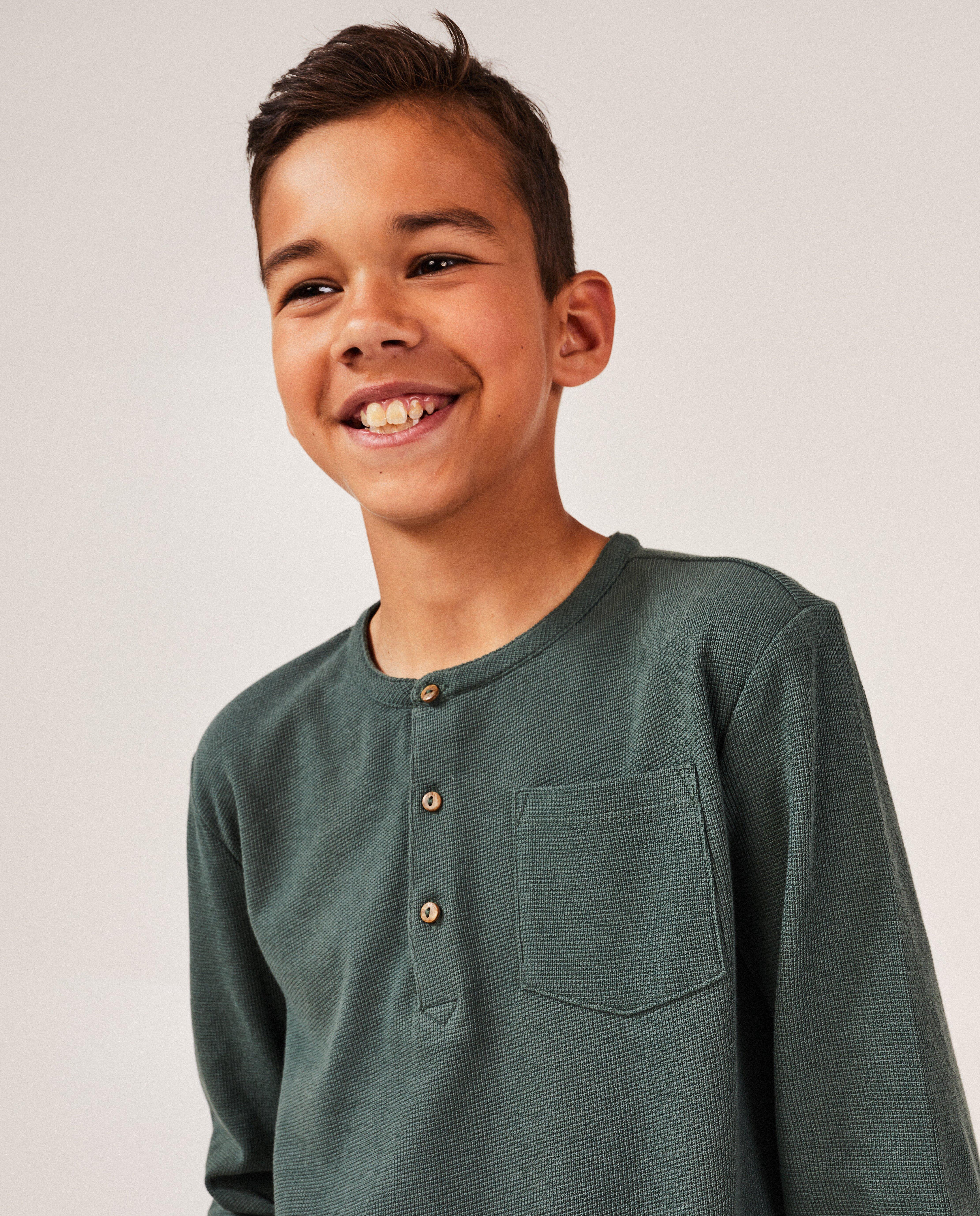 T-shirts - Longsleeve met wafelpatroon, 7-14 jaar